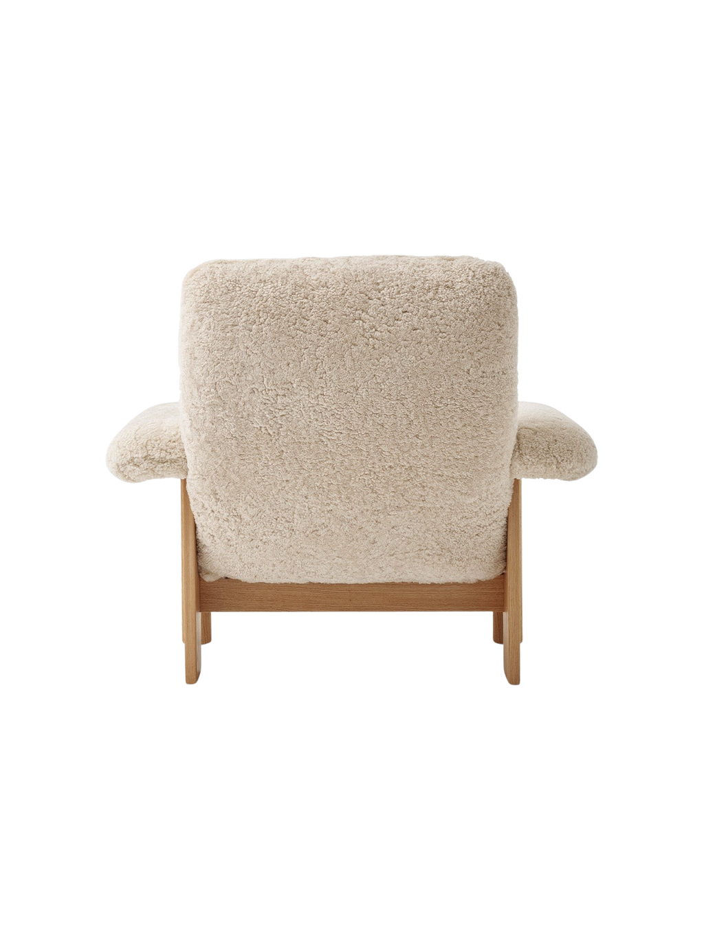 Fauteuil scandinave mi-siècle à dossier haut en peau de mouton avec accoudoirs exagérés pour salon et chambre