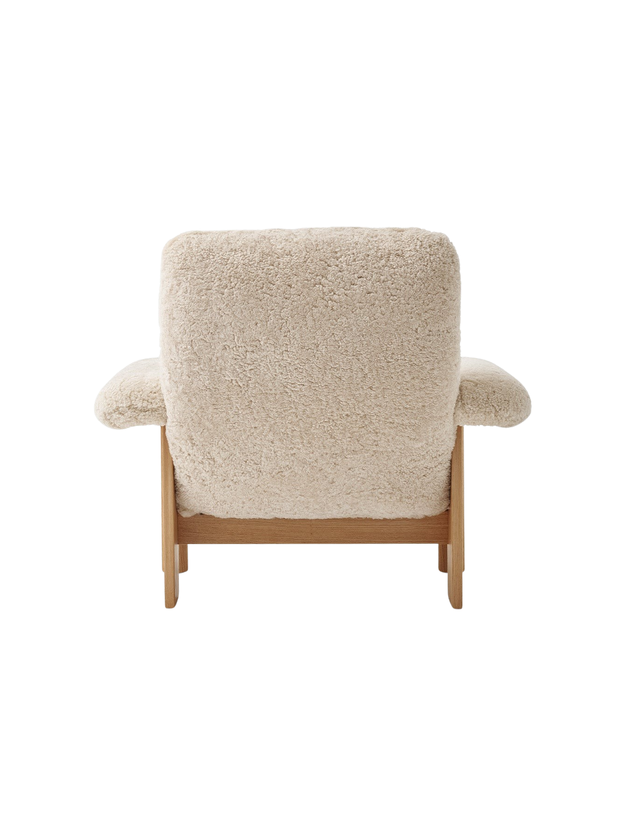 Fauteuil scandinave mi-siècle à dossier haut en peau de mouton avec accoudoirs exagérés pour salon et chambre