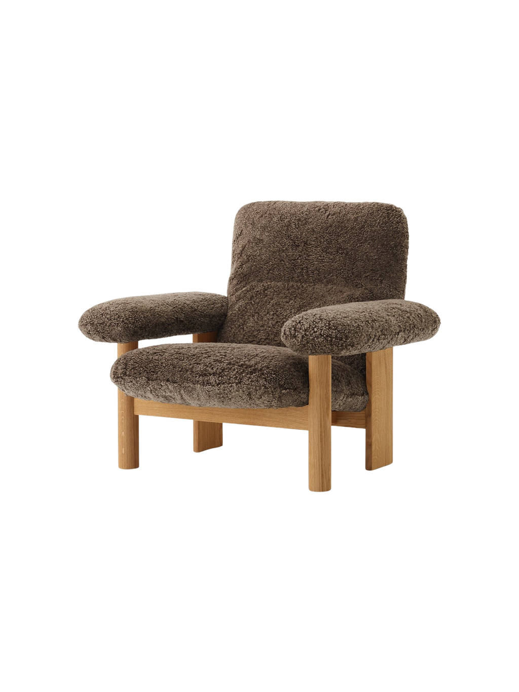 Fauteuil scandinave mi-siècle à dossier haut en peau de mouton avec accoudoirs exagérés pour salon et chambre