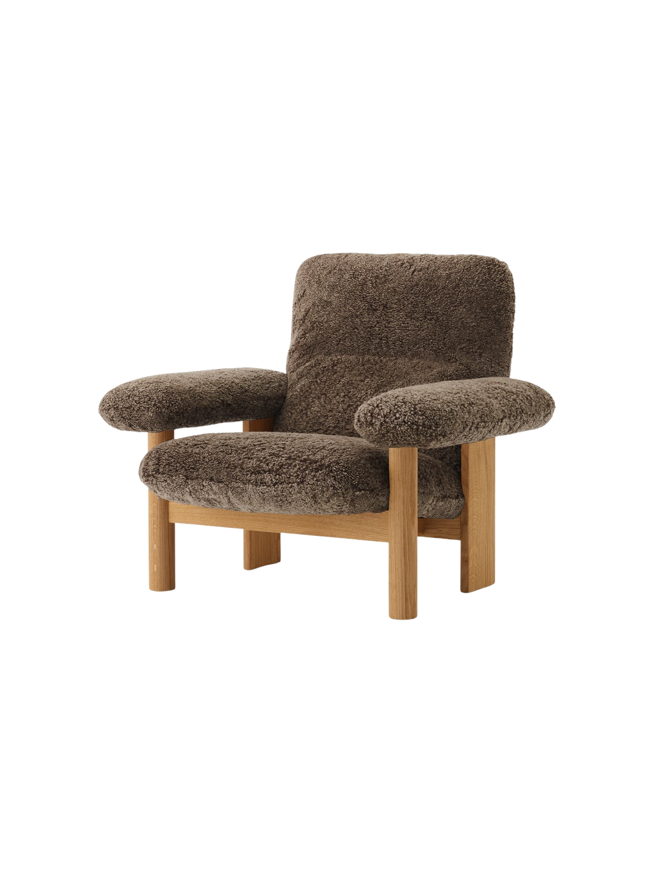 Fauteuil scandinave mi-siècle à dossier haut en peau de mouton avec accoudoirs exagérés pour salon et chambre