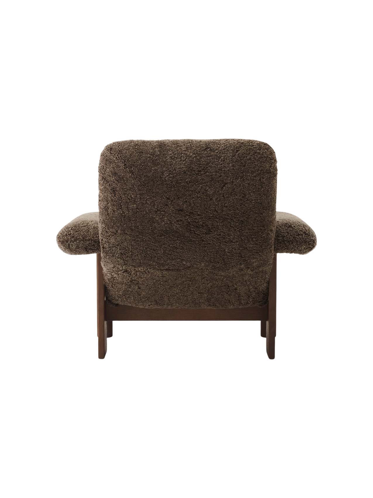 Fauteuil scandinave mi-siècle à dossier haut en peau de mouton avec accoudoirs exagérés pour salon et chambre