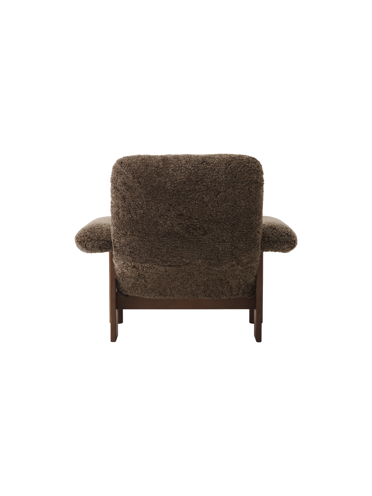 Fauteuil scandinave mi-siècle à dossier haut en peau de mouton avec accoudoirs exagérés pour salon et chambre