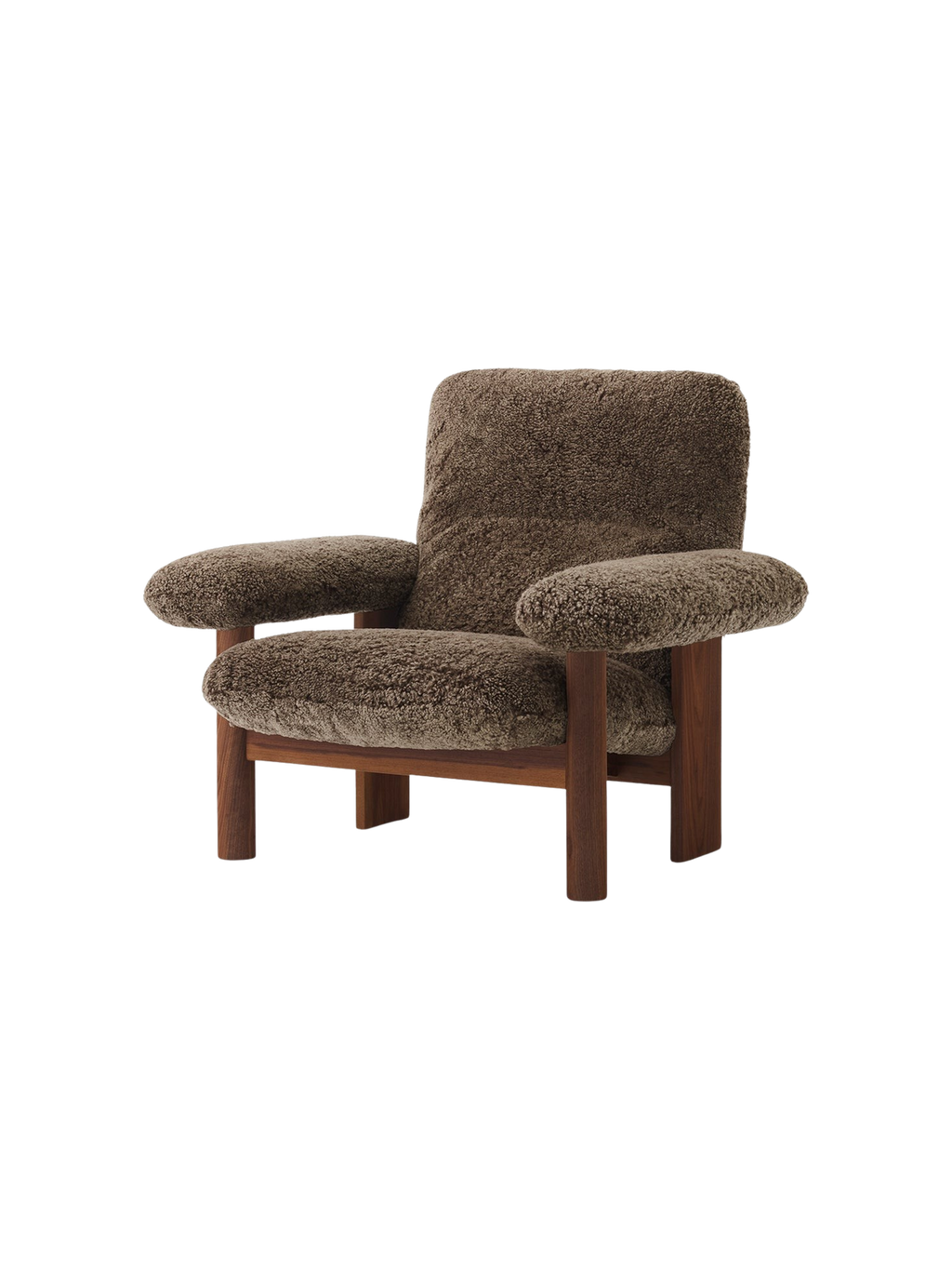 Fauteuil scandinave mi-siècle à dossier haut en peau de mouton avec accoudoirs exagérés pour salon et chambre