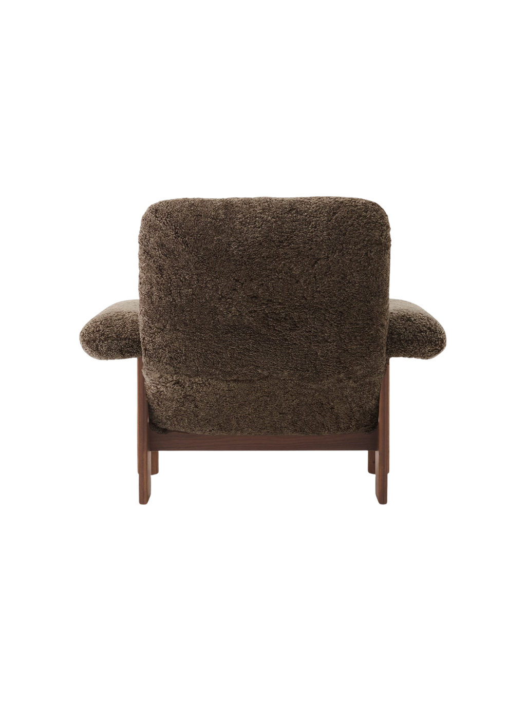 Fauteuil scandinave mi-siècle à dossier haut en peau de mouton avec accoudoirs exagérés pour salon et chambre
