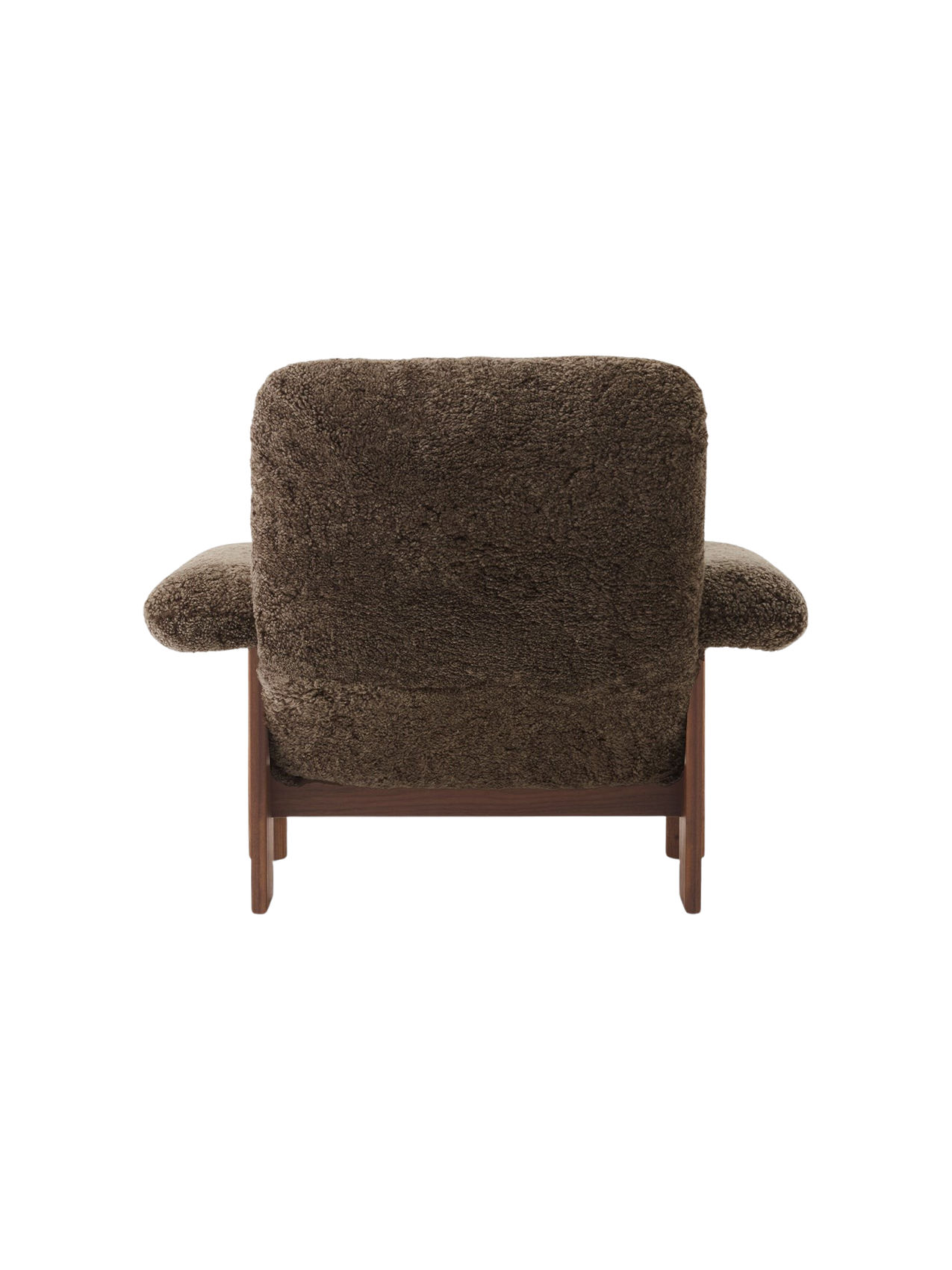 Fauteuil scandinave mi-siècle à dossier haut en peau de mouton avec accoudoirs exagérés pour salon et chambre