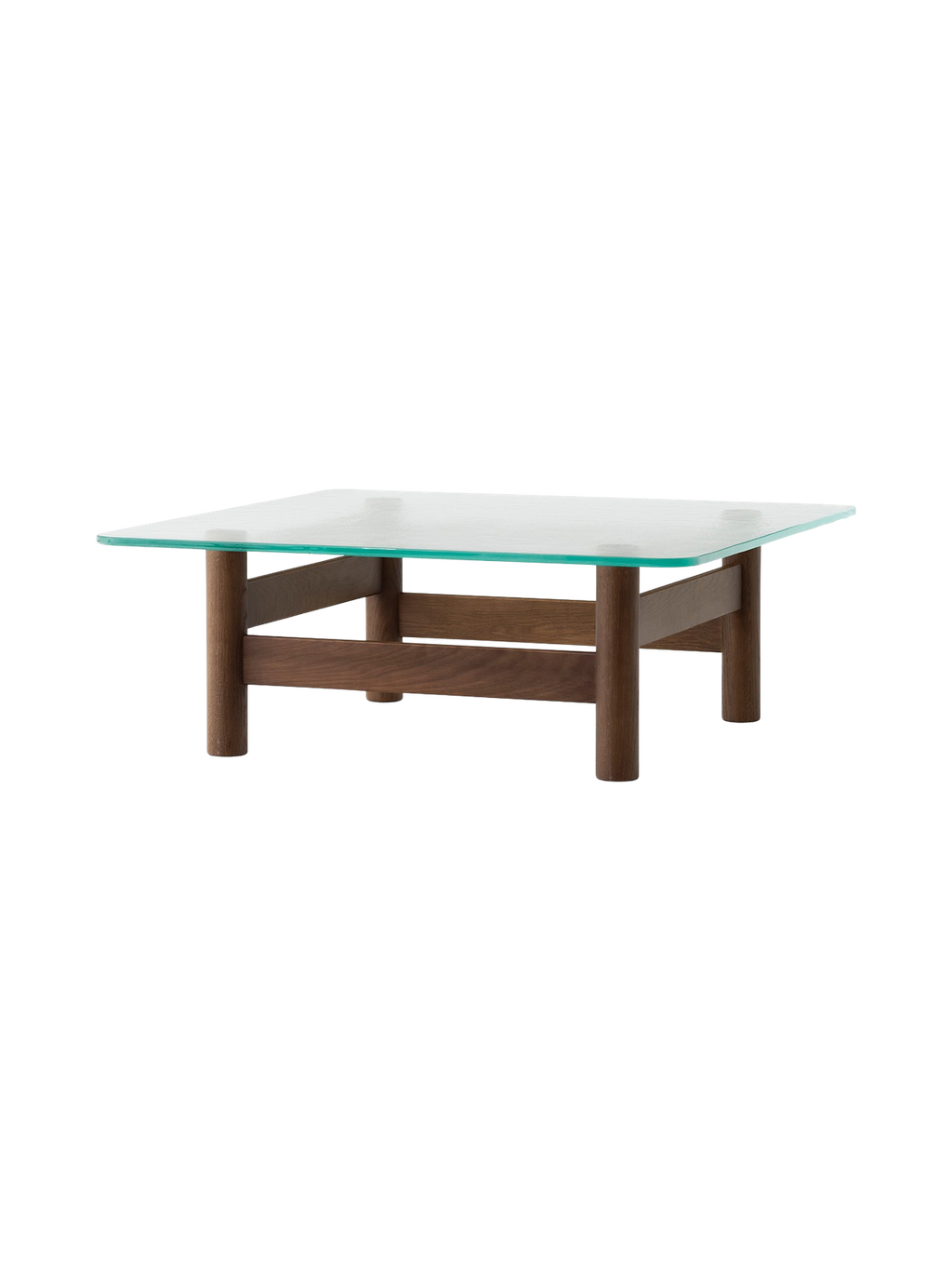 Table basse de salon scandinave en bois et verre du milieu du siècle avec plateau en verre trempé
