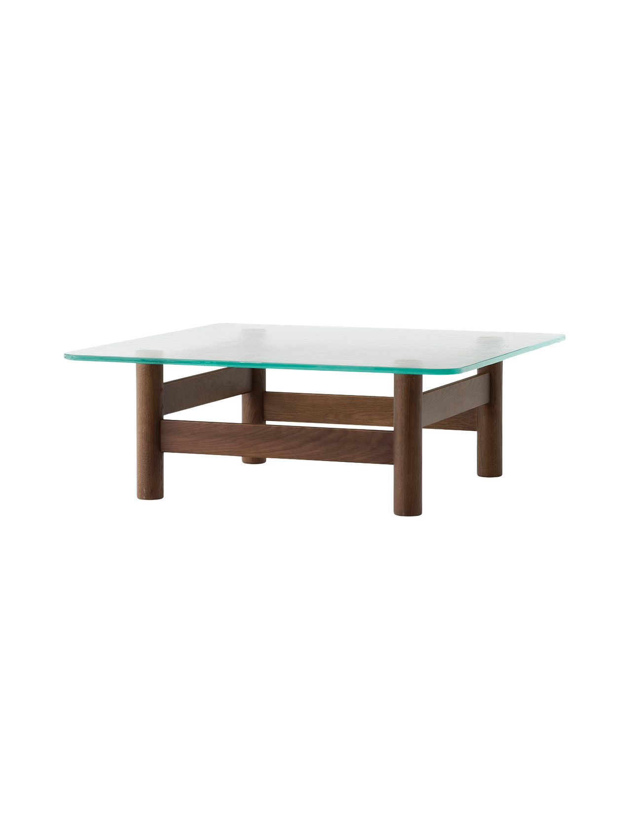 Table basse de salon scandinave en bois et verre du milieu du siècle avec plateau en verre trempé