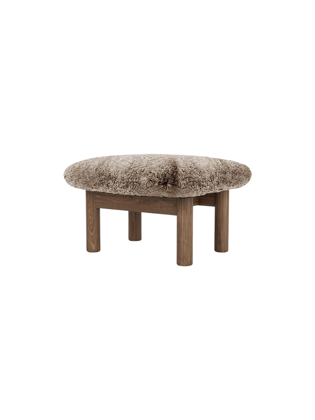 Ottoman scandinave mi-siècle en peau de mouton avec pieds cylindriques en bois pour salon et chambre