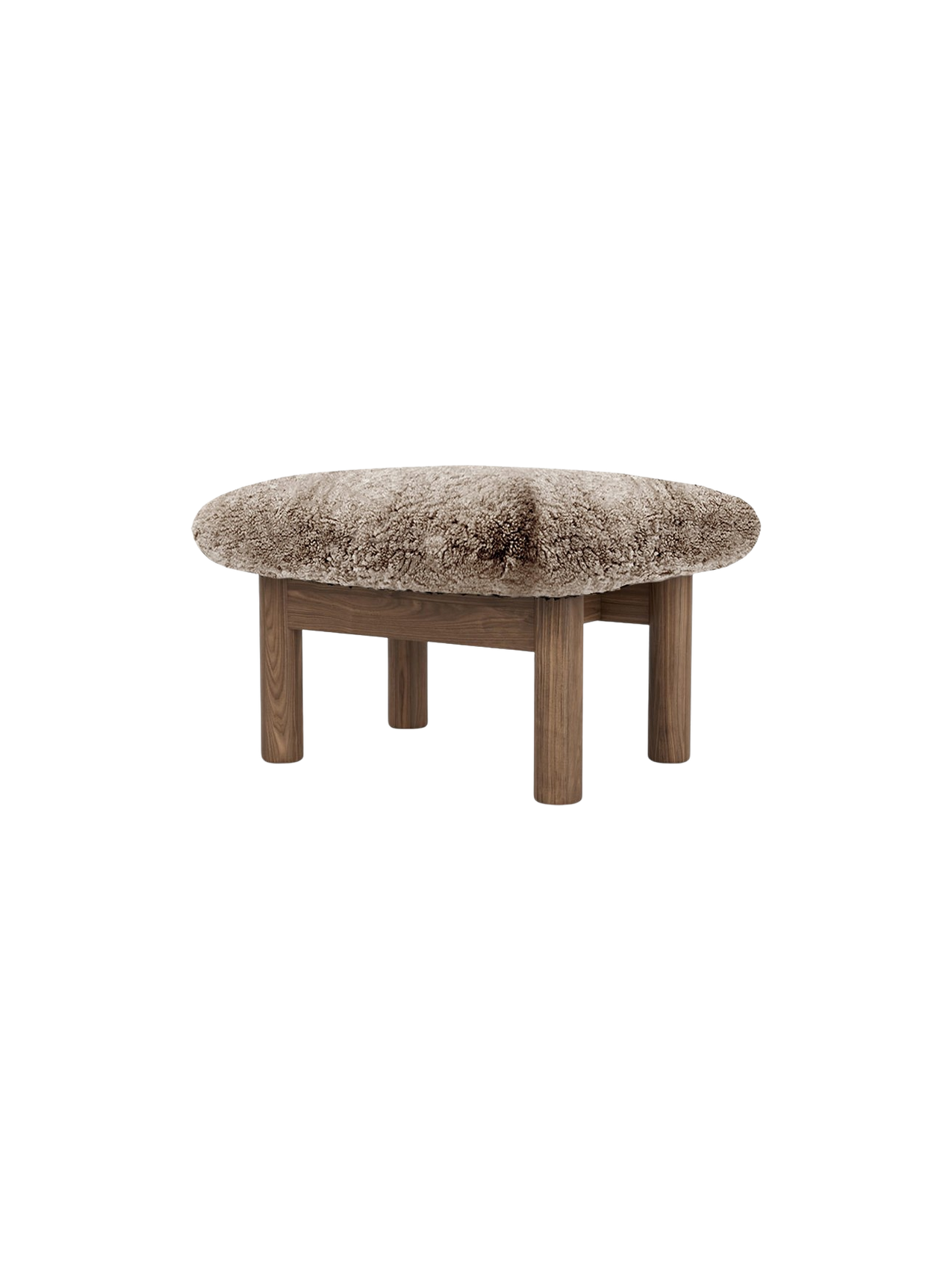 Ottoman scandinave mi-siècle en peau de mouton avec pieds cylindriques en bois pour salon et chambre