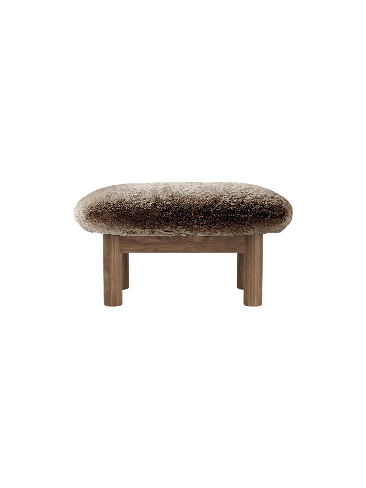 Ottoman scandinave mi-siècle en peau de mouton avec pieds cylindriques en bois pour salon et chambre
