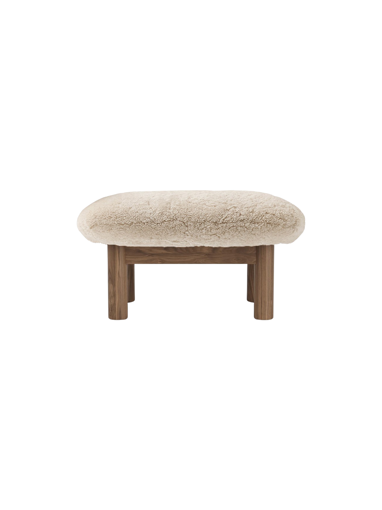 Ottoman scandinave mi-siècle en peau de mouton avec pieds cylindriques en bois pour salon et chambre