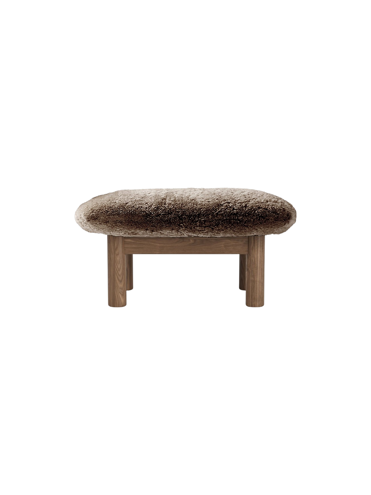 Ottoman scandinave mi-siècle en peau de mouton avec pieds cylindriques en bois pour salon et chambre
