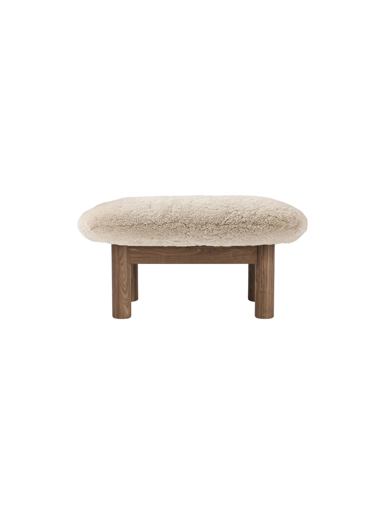 Ottoman scandinave mi-siècle en peau de mouton avec pieds cylindriques en bois pour salon et chambre