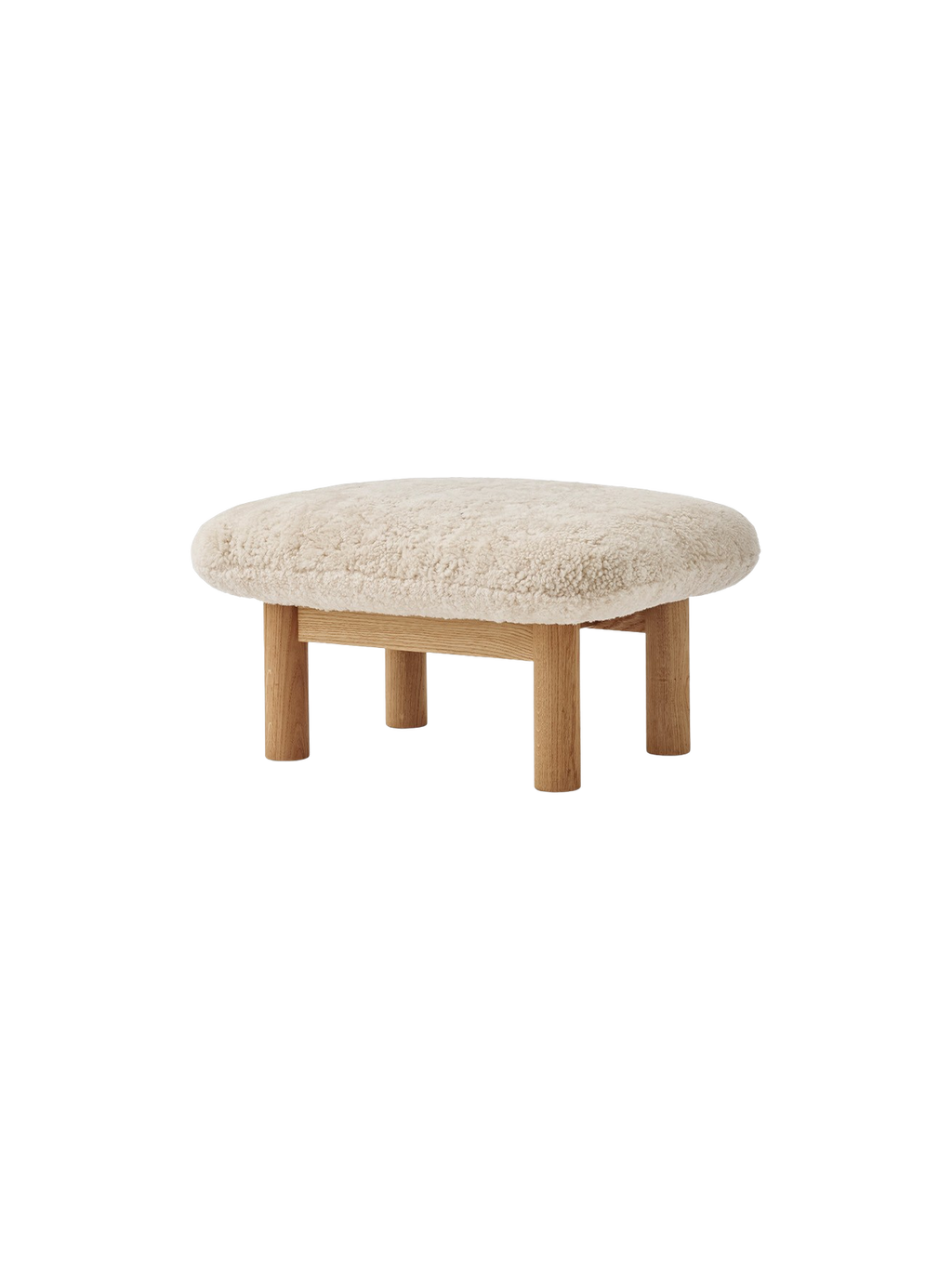 Ottoman scandinave mi-siècle en peau de mouton avec pieds cylindriques en bois pour salon et chambre