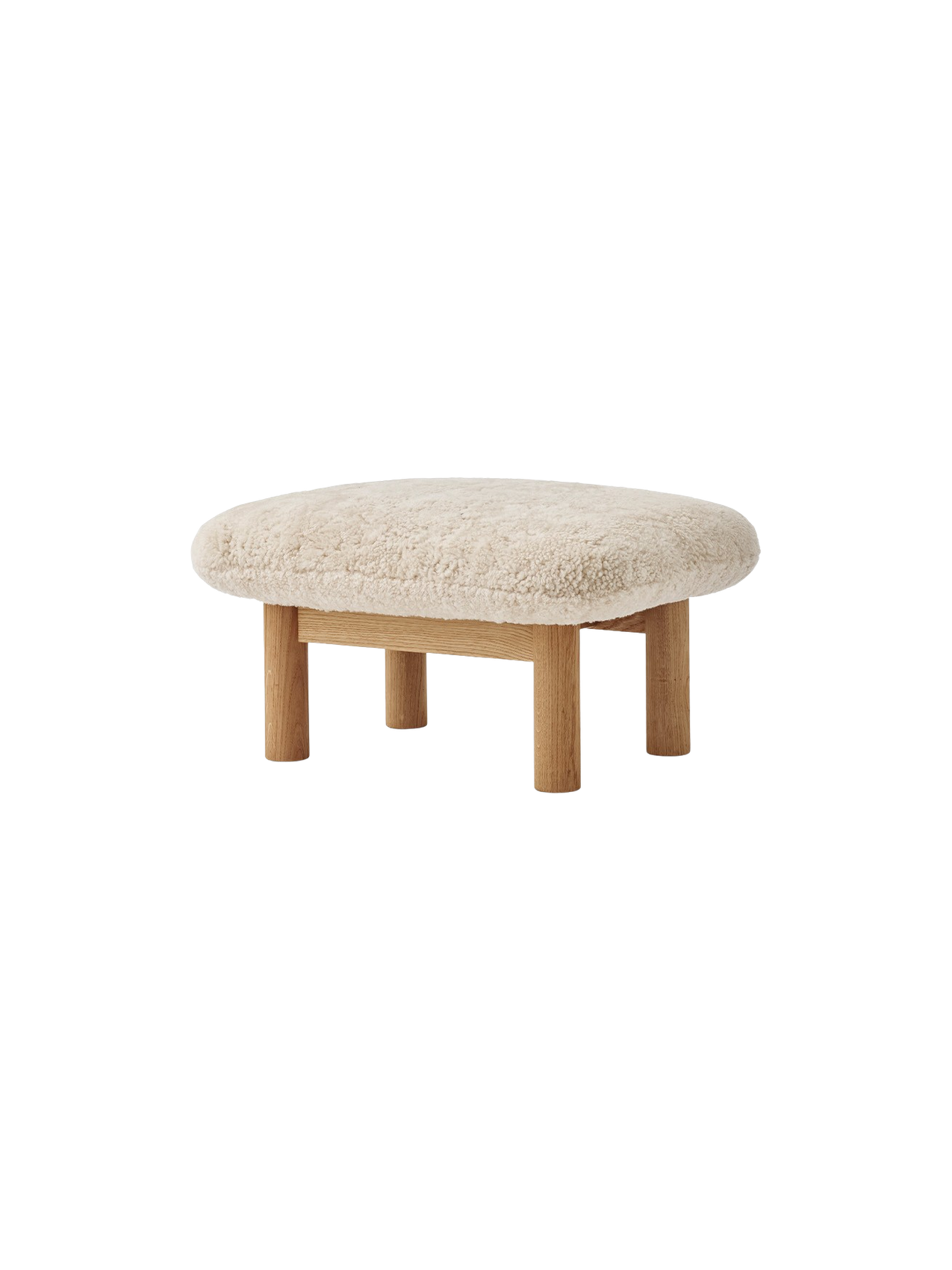 Ottoman scandinave mi-siècle en peau de mouton avec pieds cylindriques en bois pour salon et chambre