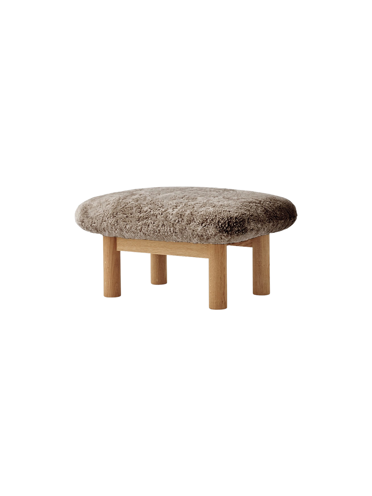Ottoman scandinave mi-siècle en peau de mouton avec pieds cylindriques en bois pour salon et chambre
