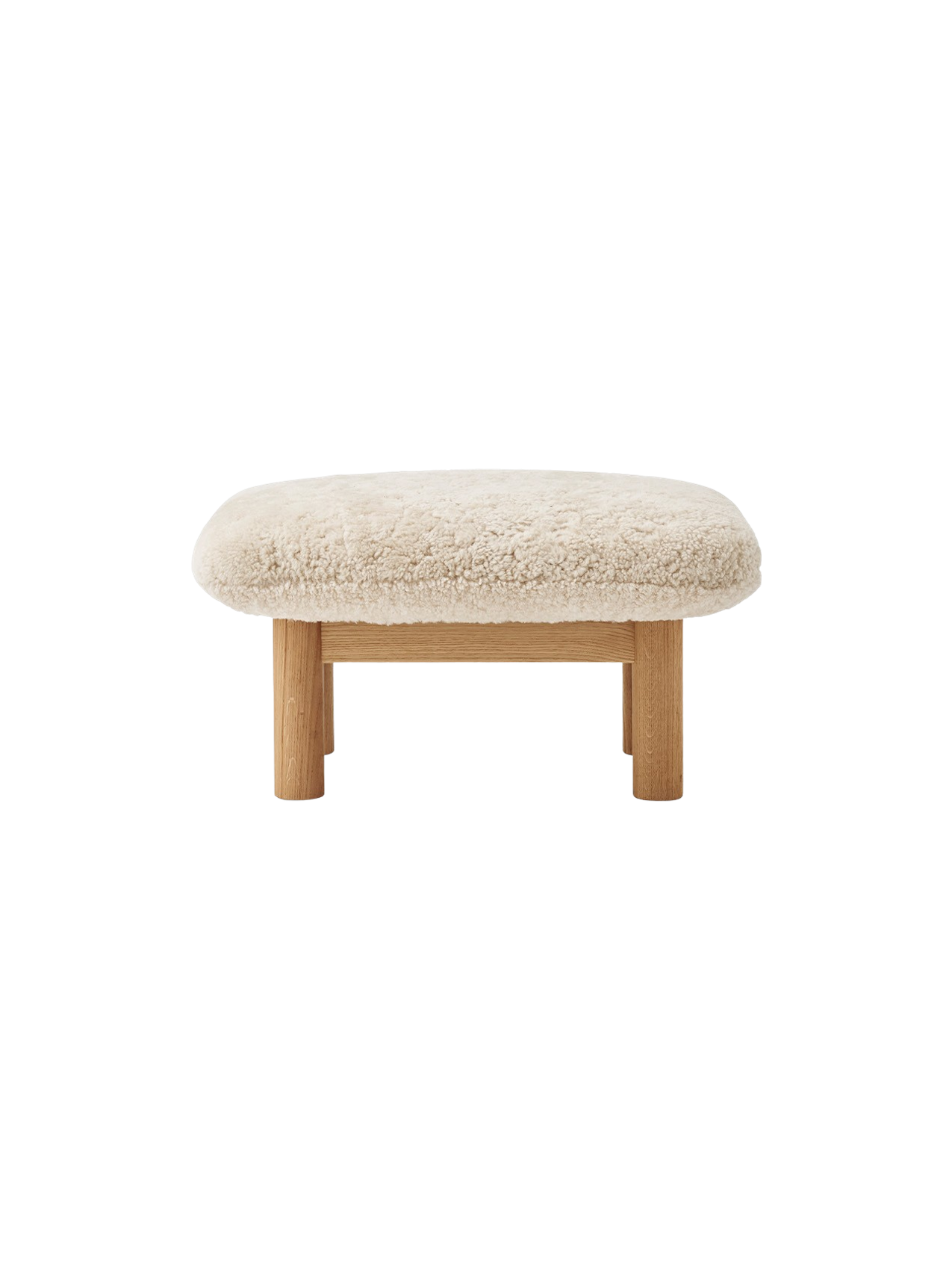 Ottoman scandinave mi-siècle en peau de mouton avec pieds cylindriques en bois pour salon et chambre