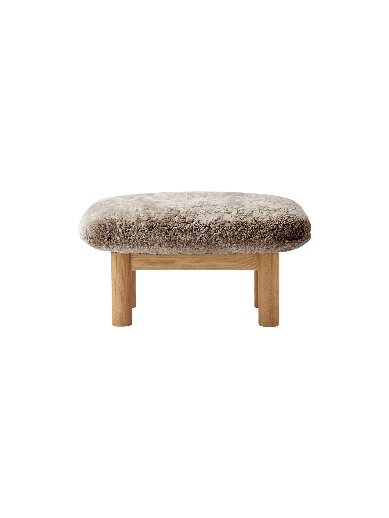 Ottoman scandinave mi-siècle en peau de mouton avec pieds cylindriques en bois pour salon et chambre
