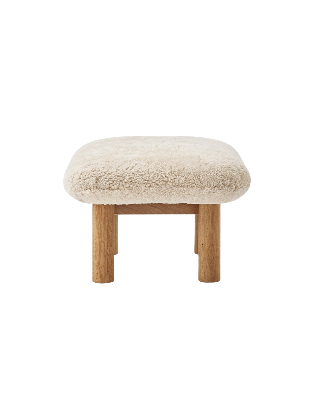 Ottoman scandinave mi-siècle en peau de mouton avec pieds cylindriques en bois pour salon et chambre