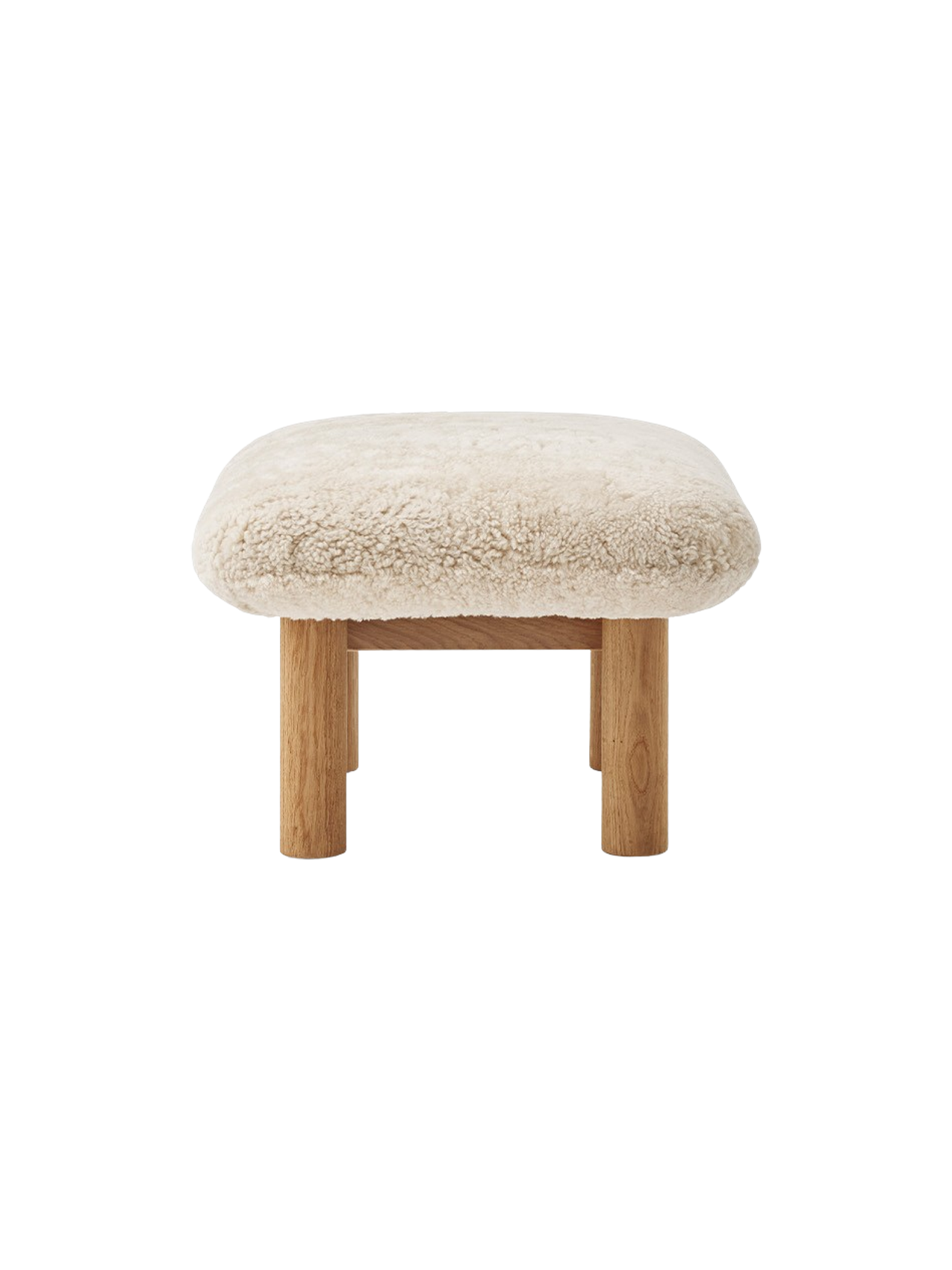 Ottoman scandinave mi-siècle en peau de mouton avec pieds cylindriques en bois pour salon et chambre
