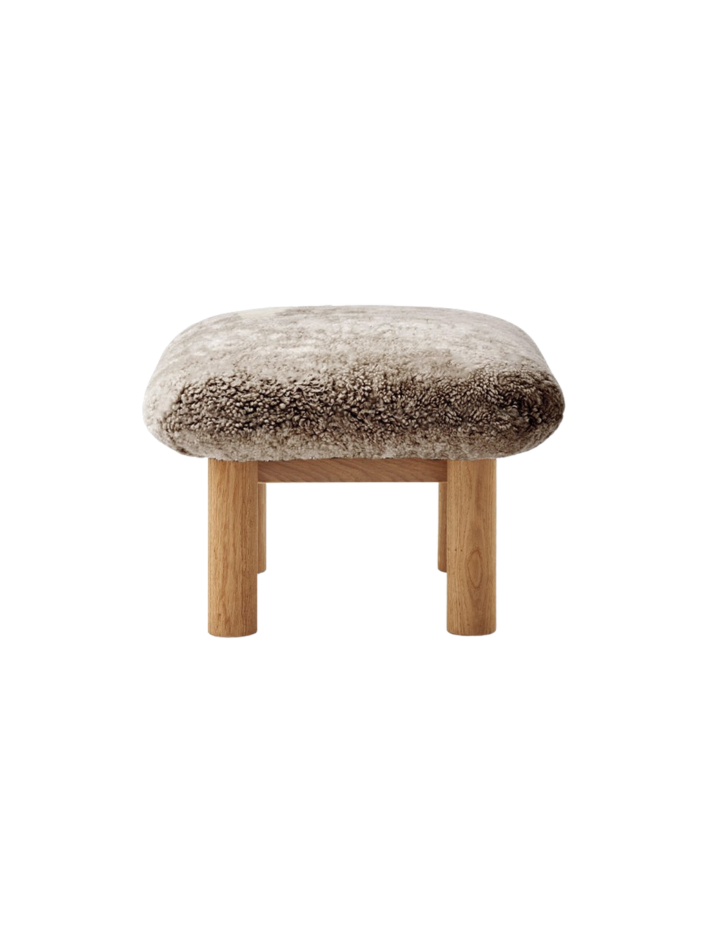Ottoman scandinave mi-siècle en peau de mouton avec pieds cylindriques en bois pour salon et chambre