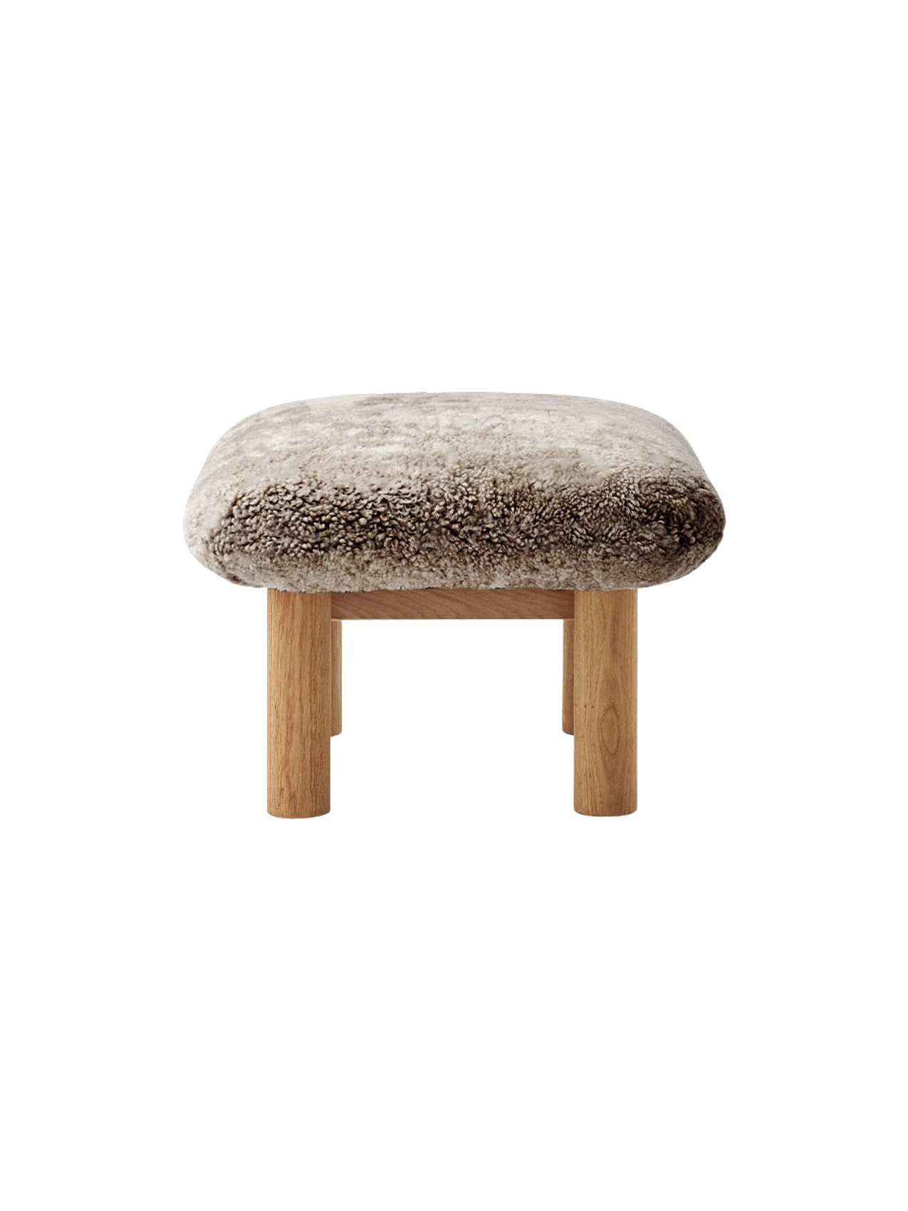 Ottoman scandinave mi-siècle en peau de mouton avec pieds cylindriques en bois pour salon et chambre