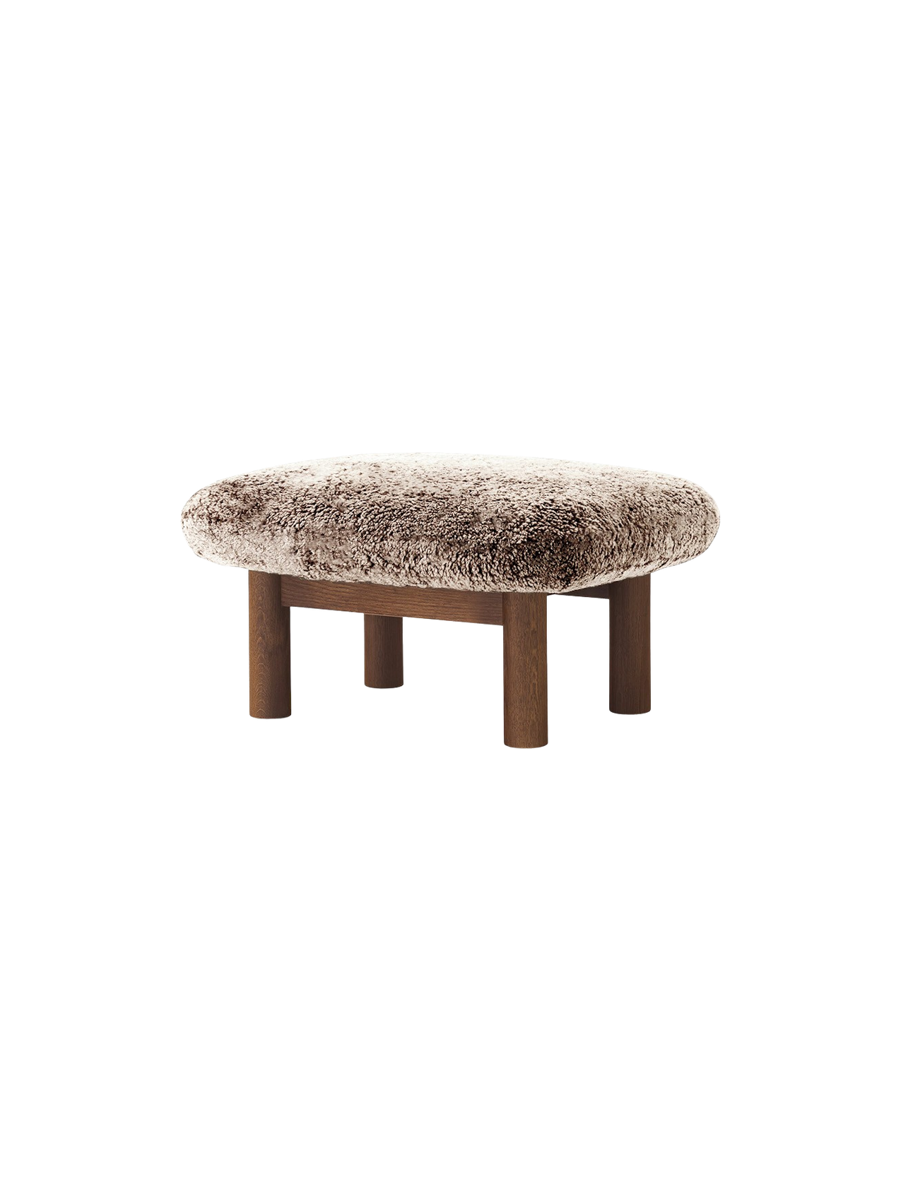 Ottoman scandinave mi-siècle en peau de mouton avec pieds cylindriques en bois pour salon et chambre
