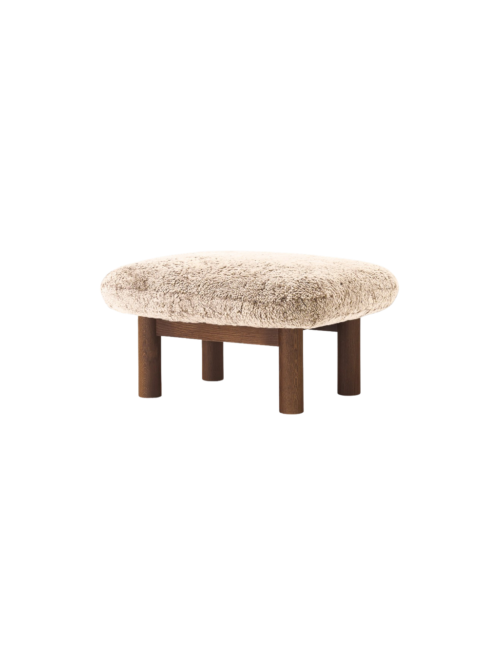 Ottoman scandinave mi-siècle en peau de mouton avec pieds cylindriques en bois pour salon et chambre