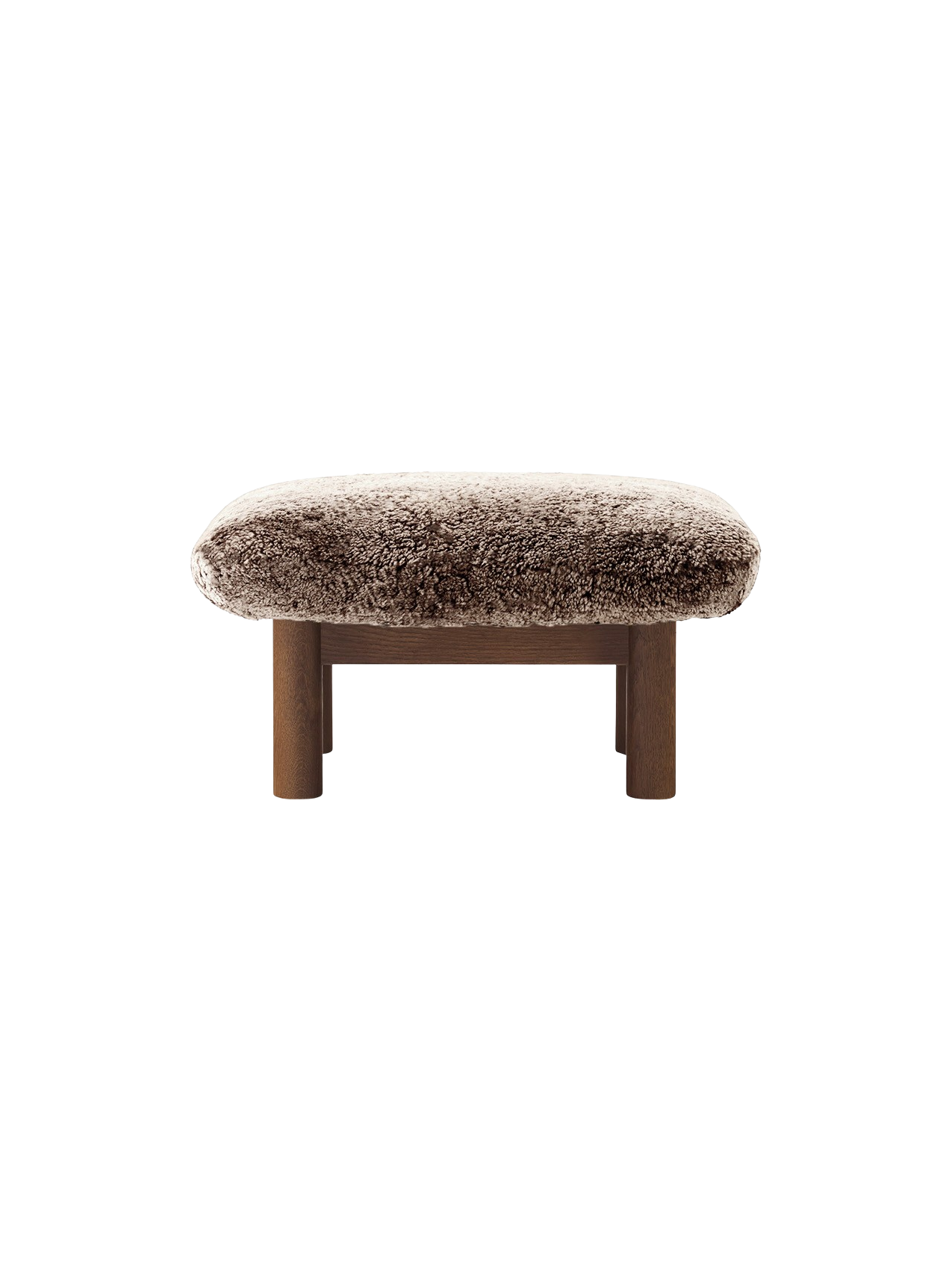 Ottoman scandinave mi-siècle en peau de mouton avec pieds cylindriques en bois pour salon et chambre