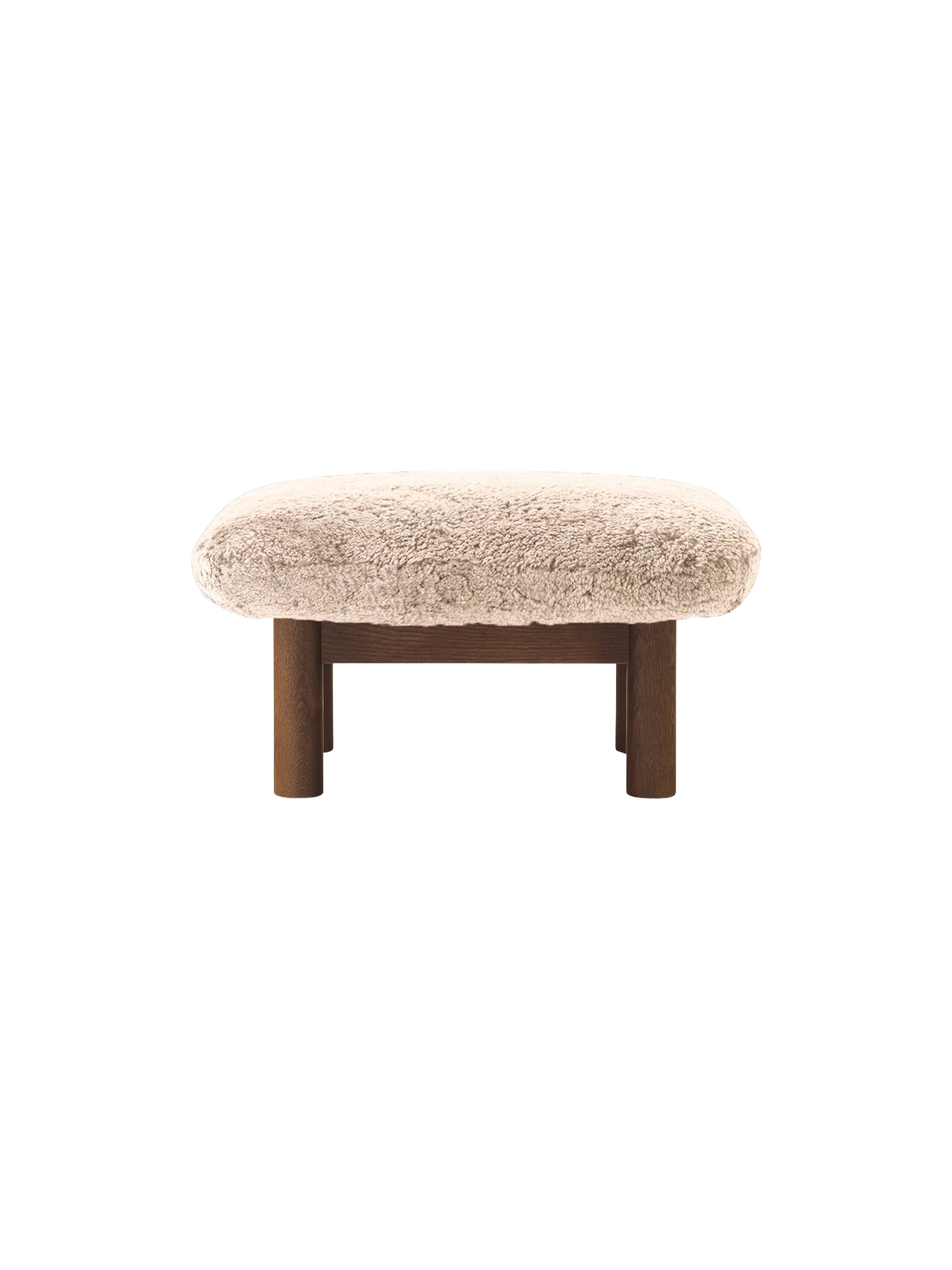 Ottoman scandinave mi-siècle en peau de mouton avec pieds cylindriques en bois pour salon et chambre