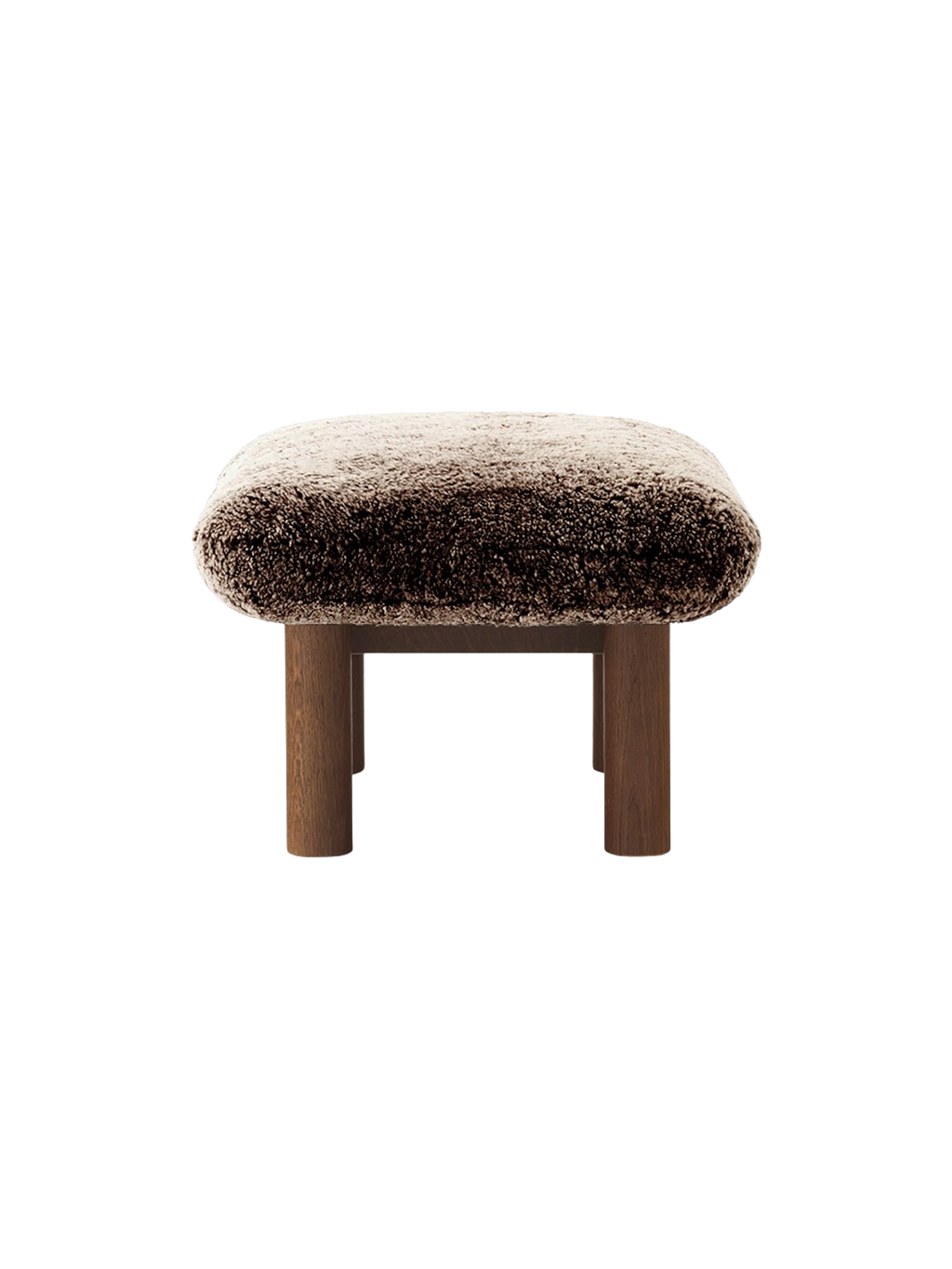 Ottoman scandinave mi-siècle en peau de mouton avec pieds cylindriques en bois pour salon et chambre