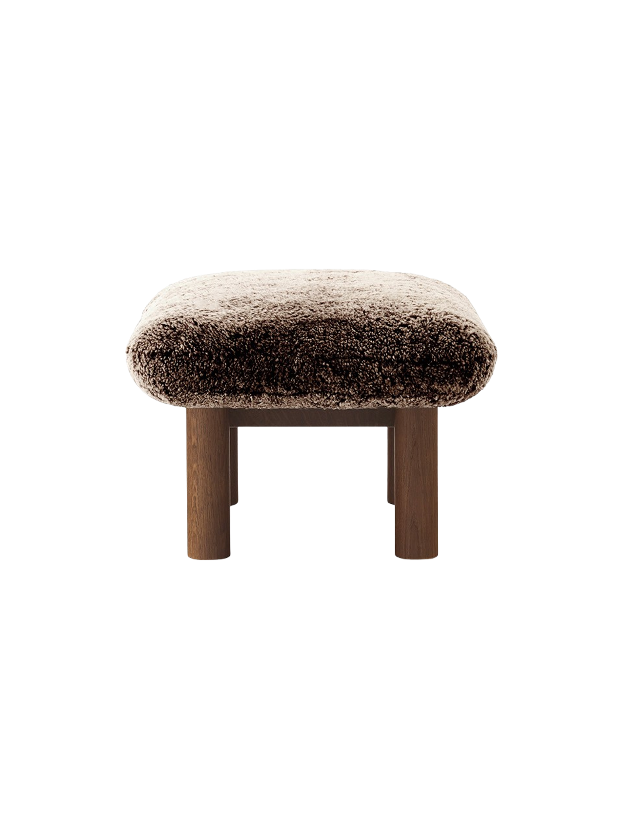 Ottoman scandinave mi-siècle en peau de mouton avec pieds cylindriques en bois pour salon et chambre