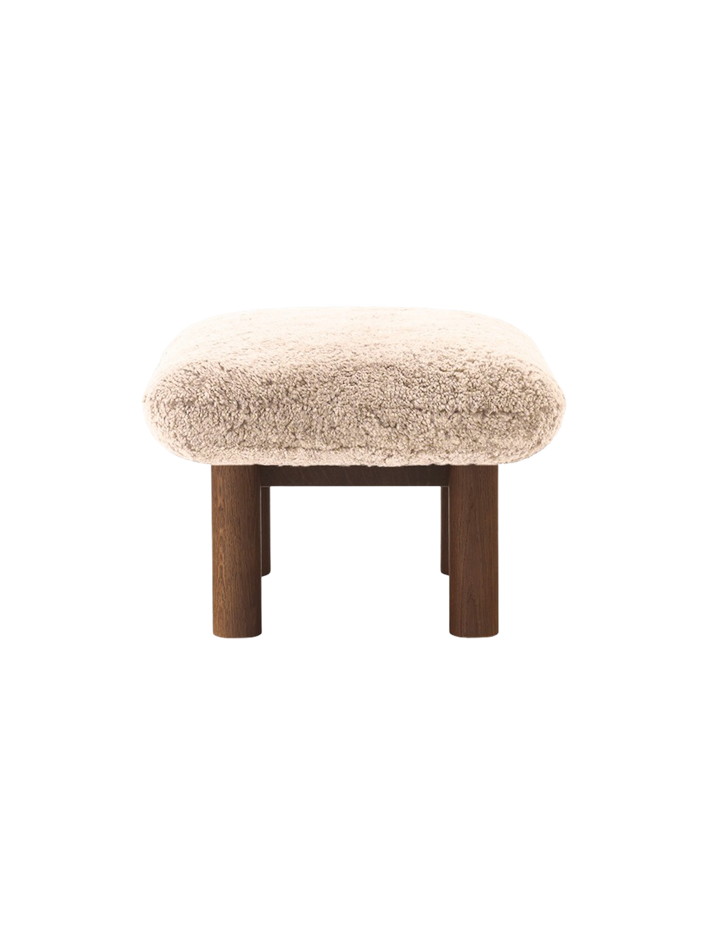 Ottoman scandinave mi-siècle en peau de mouton avec pieds cylindriques en bois pour salon et chambre