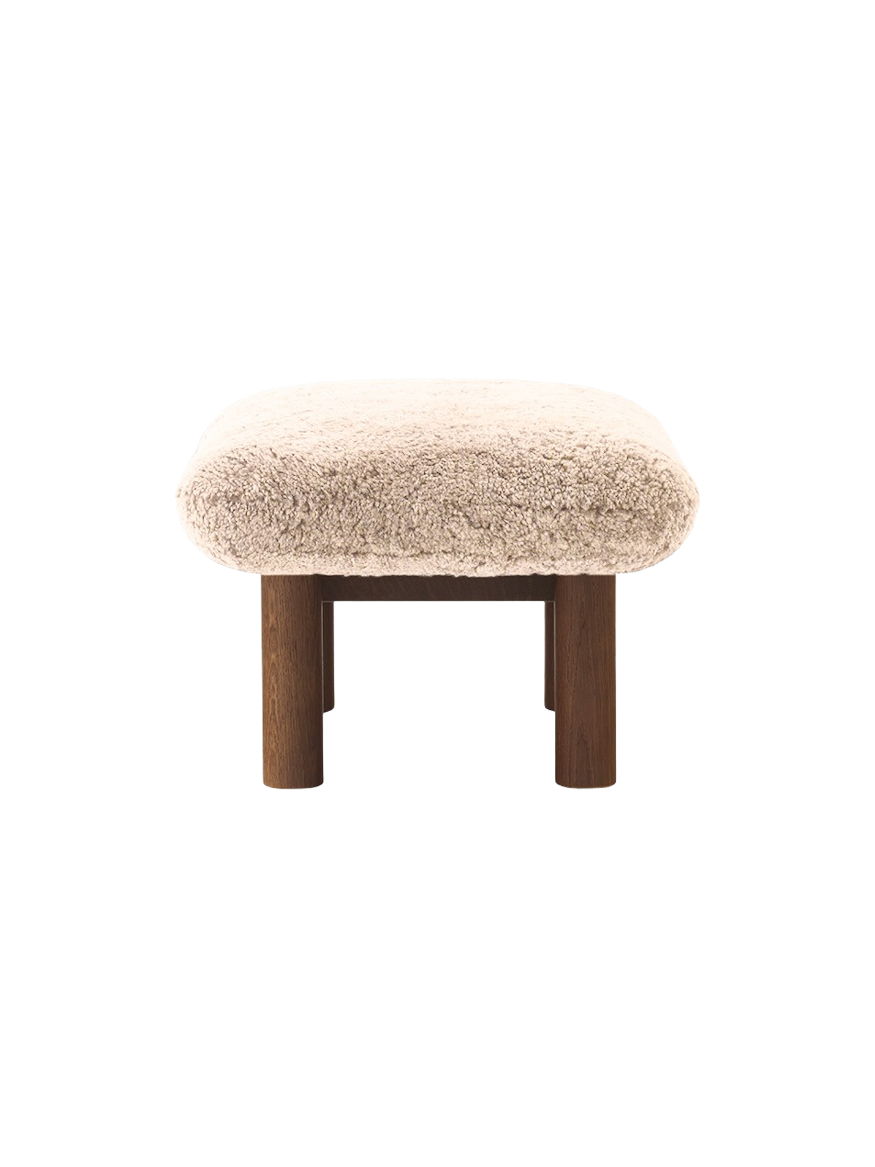 Ottoman scandinave mi-siècle en peau de mouton avec pieds cylindriques en bois pour salon et chambre