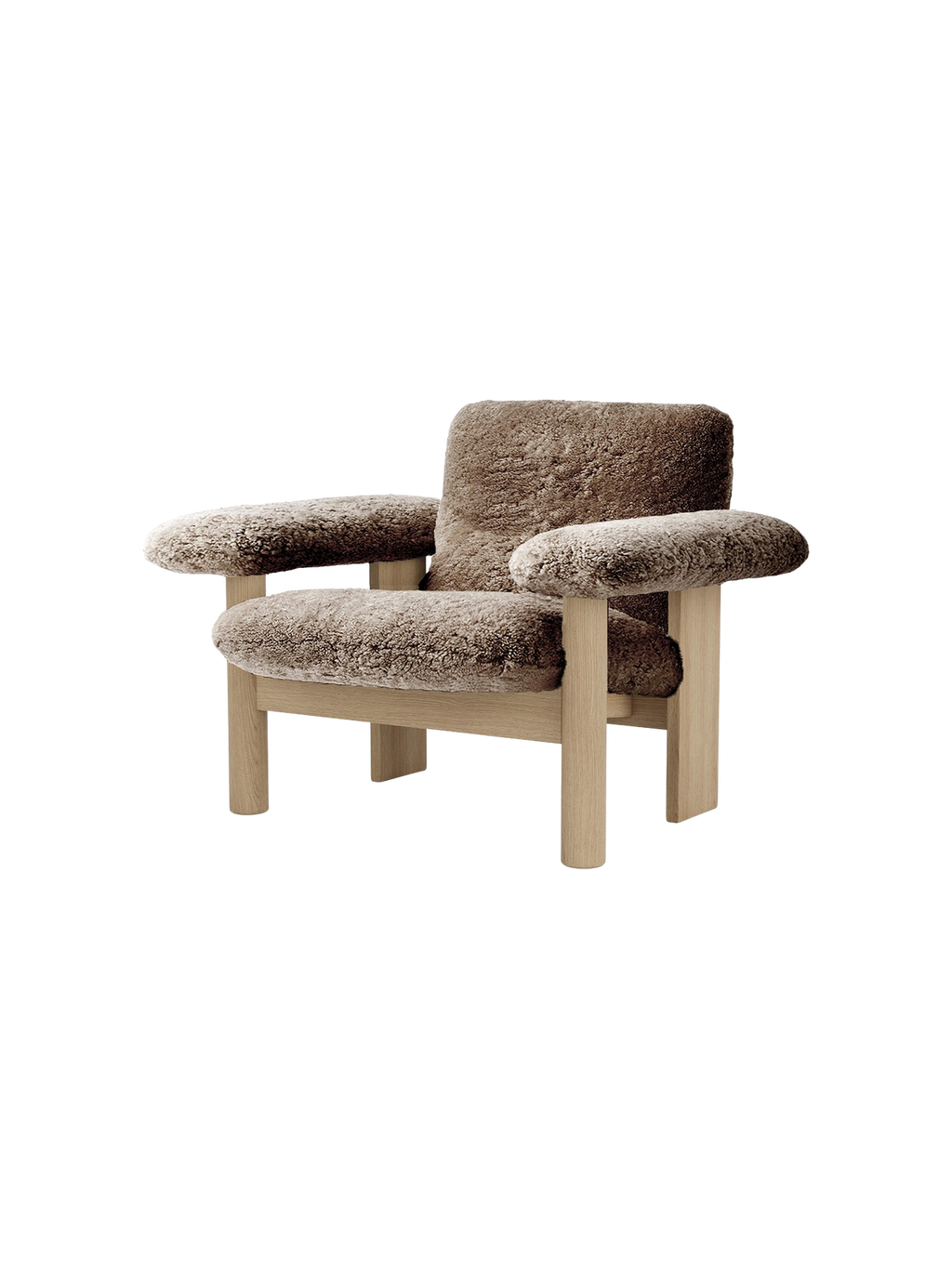 Fauteuil scandinave mi-siècle à dossier bas en peau de mouton avec cadre en bois pour salon et chambre