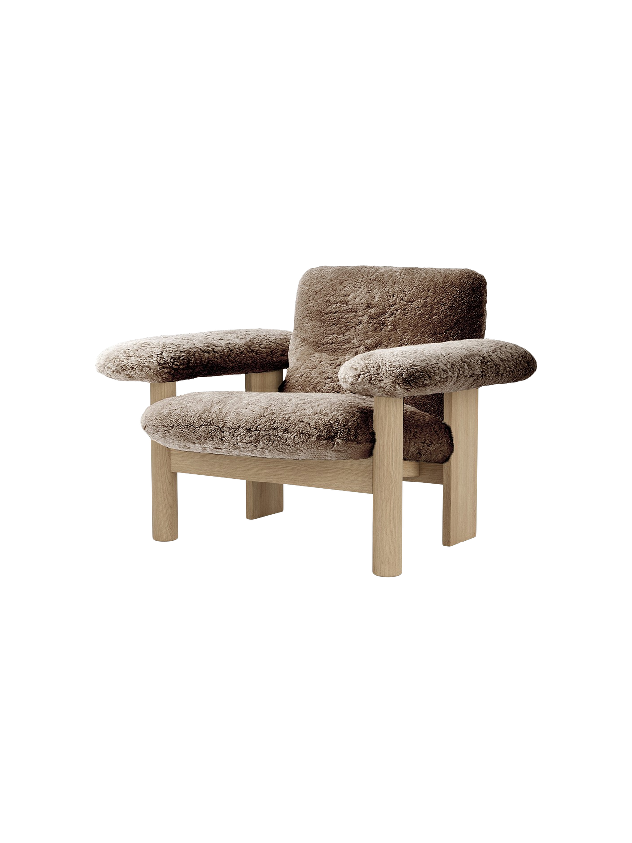 Fauteuil scandinave mi-siècle à dossier bas en peau de mouton avec cadre en bois pour salon et chambre