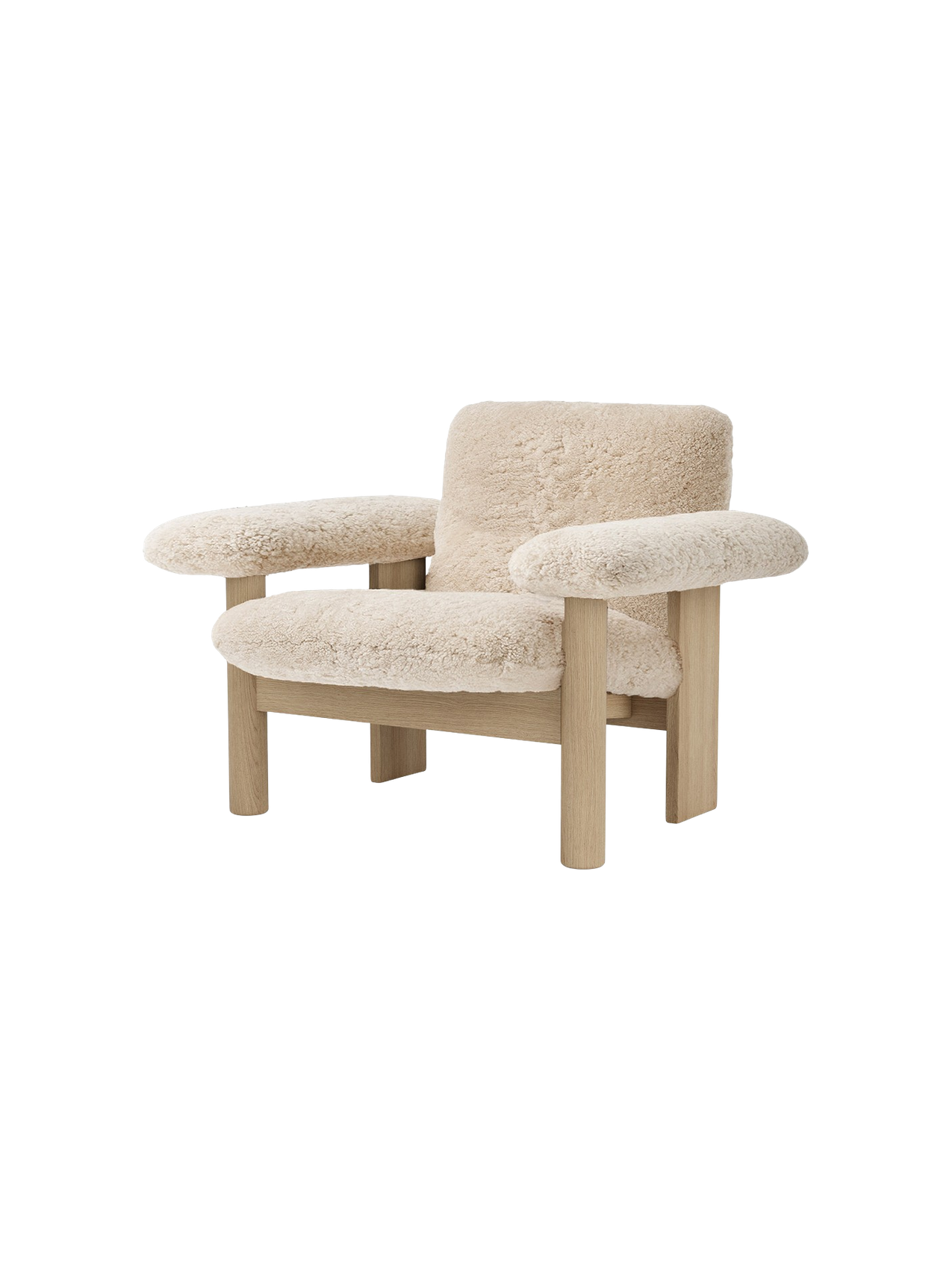 Fauteuil scandinave mi-siècle à dossier bas en peau de mouton avec cadre en bois pour salon et chambre