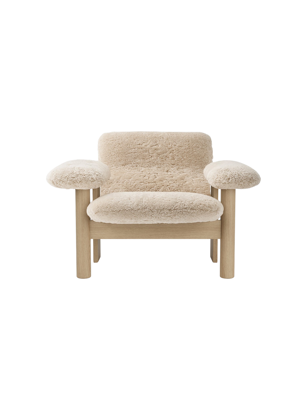 Fauteuil scandinave mi-siècle à dossier bas en peau de mouton avec cadre en bois pour salon et chambre