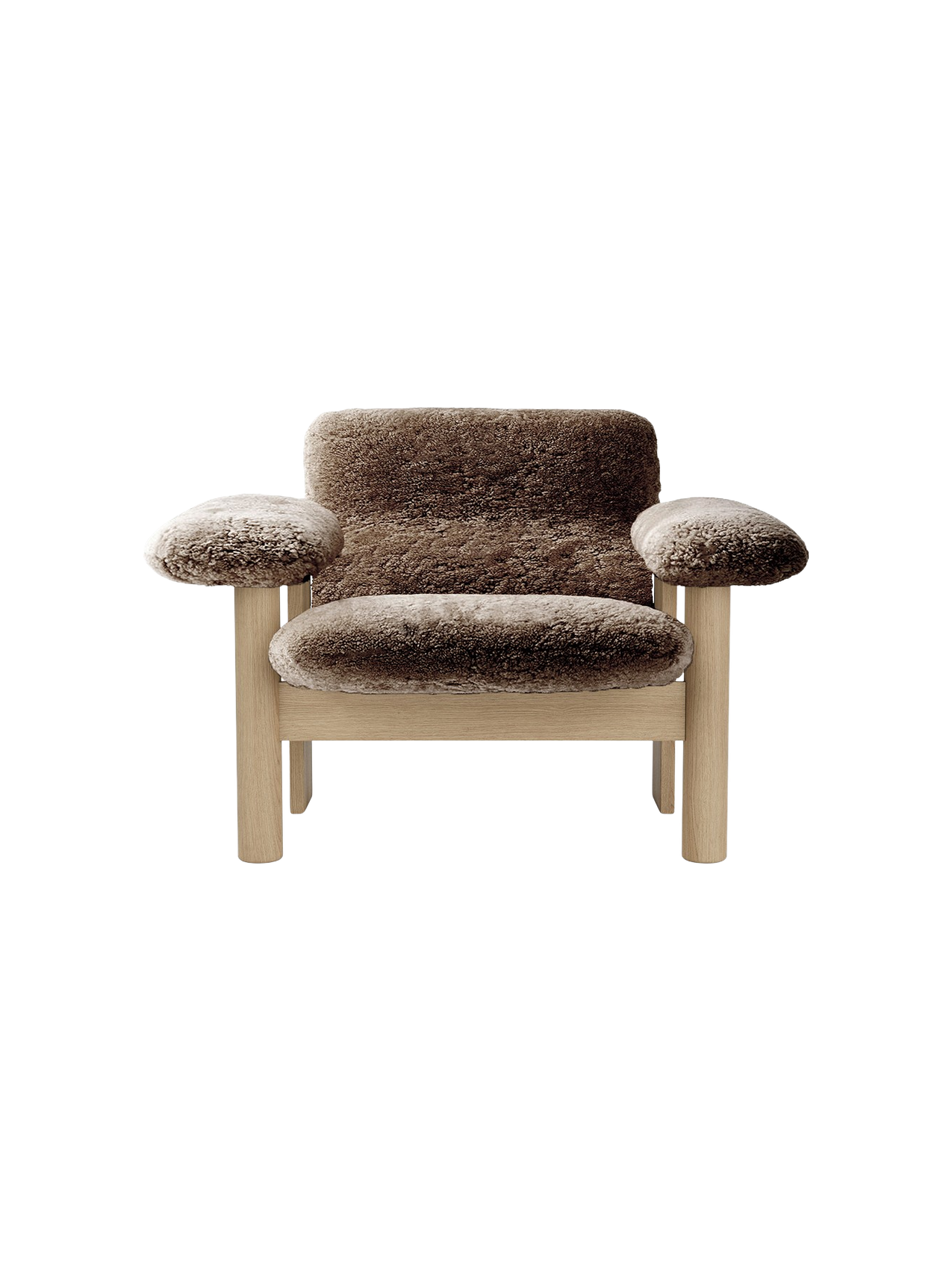 Fauteuil scandinave mi-siècle à dossier bas en peau de mouton avec cadre en bois pour salon et chambre