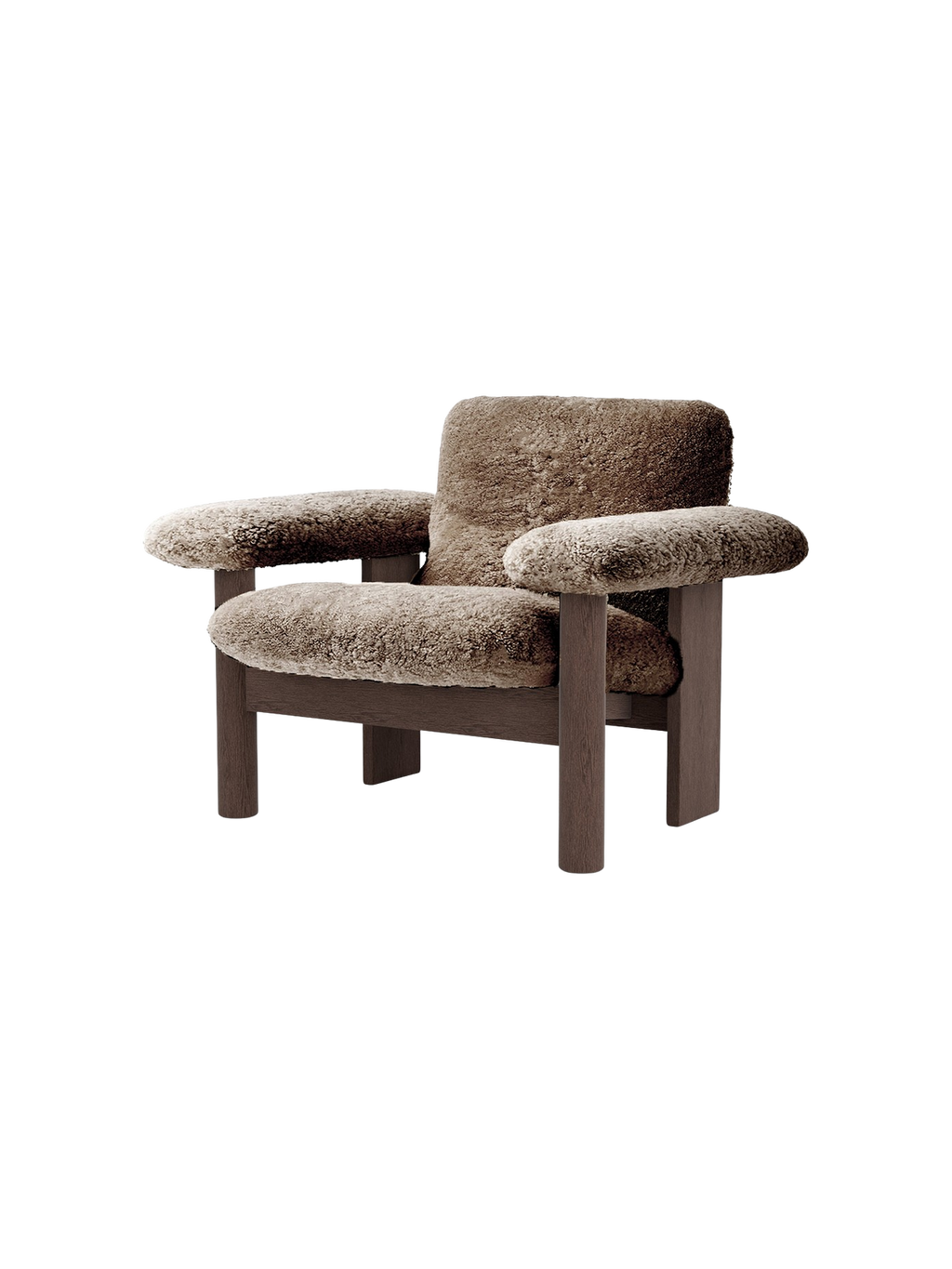 Fauteuil scandinave mi-siècle à dossier bas en peau de mouton avec cadre en bois pour salon et chambre