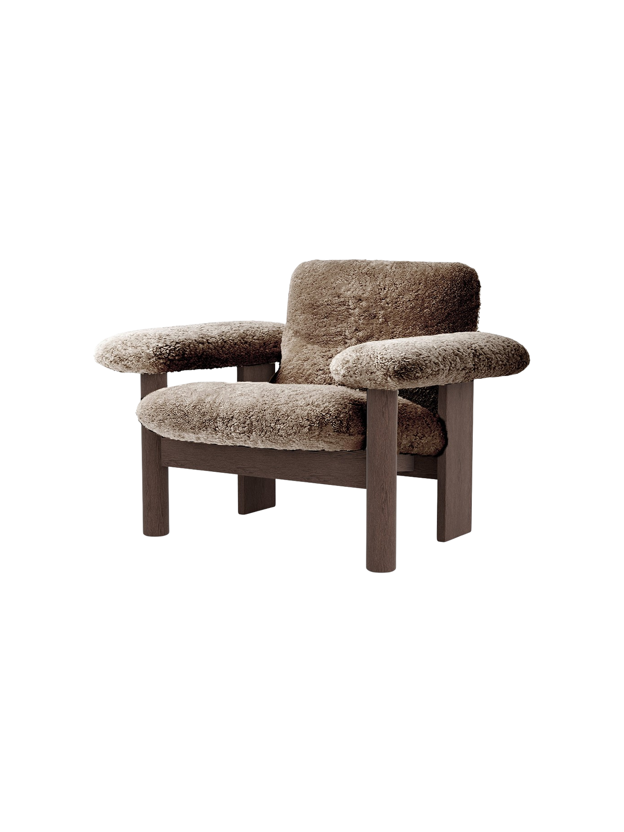 Fauteuil scandinave mi-siècle à dossier bas en peau de mouton avec cadre en bois pour salon et chambre