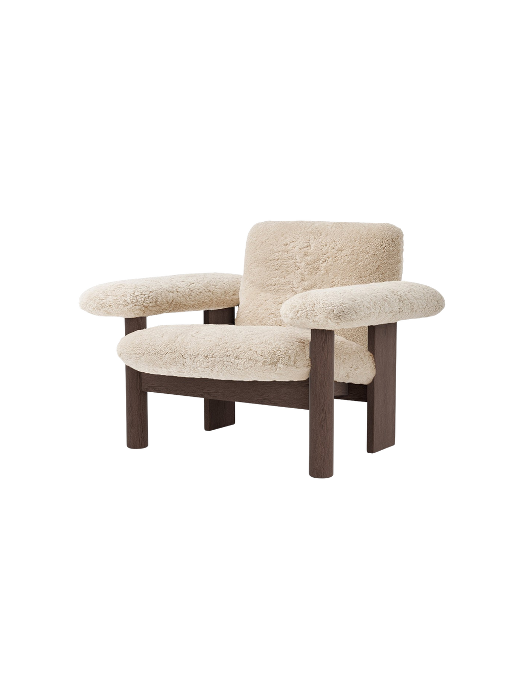 Fauteuil scandinave mi-siècle à dossier bas en peau de mouton avec cadre en bois pour salon et chambre