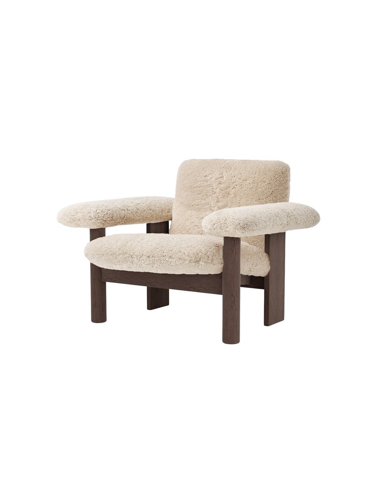 Fauteuil scandinave mi-siècle à dossier bas en peau de mouton avec cadre en bois pour salon et chambre