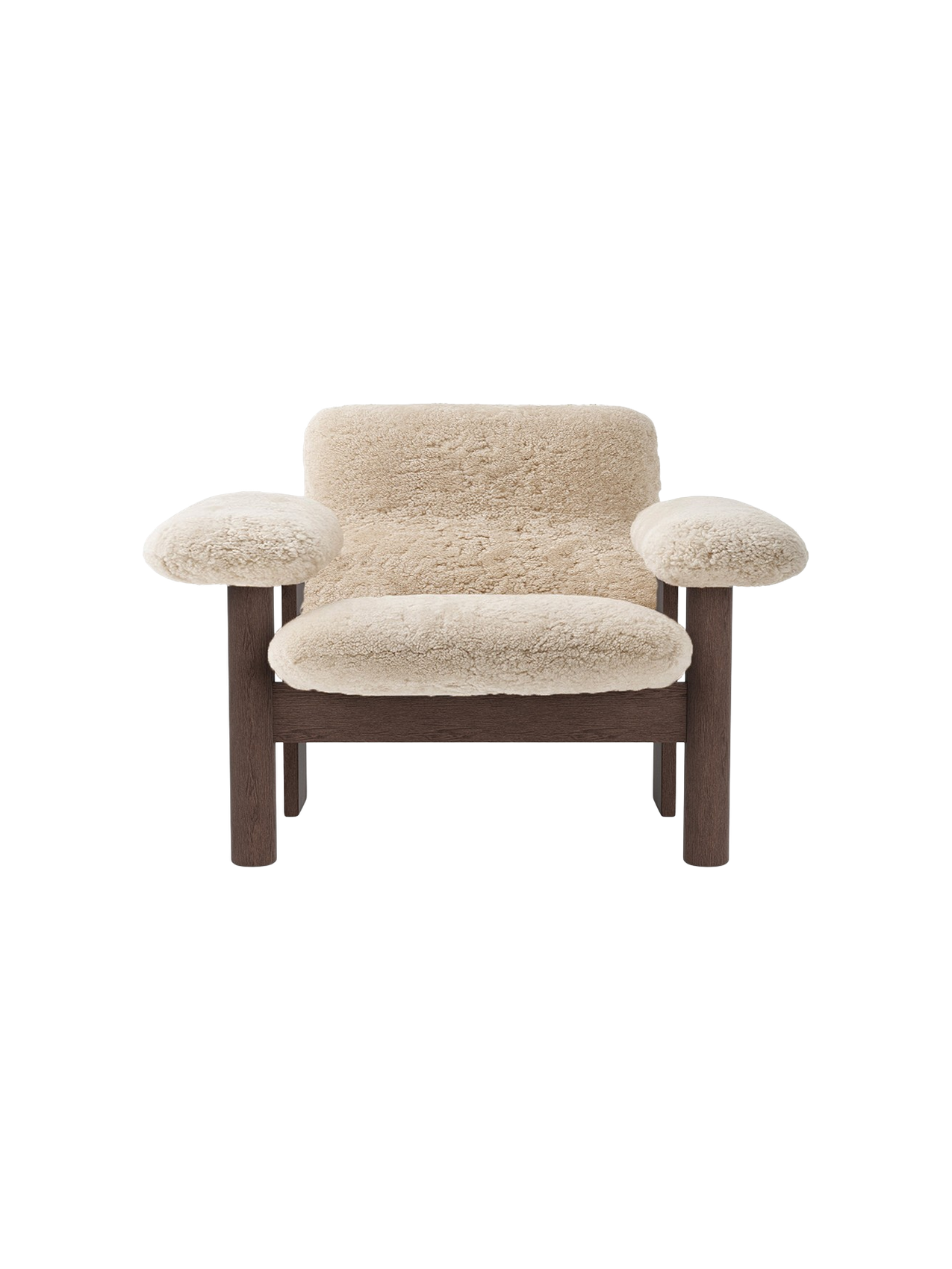 Fauteuil scandinave mi-siècle à dossier bas en peau de mouton avec cadre en bois pour salon et chambre