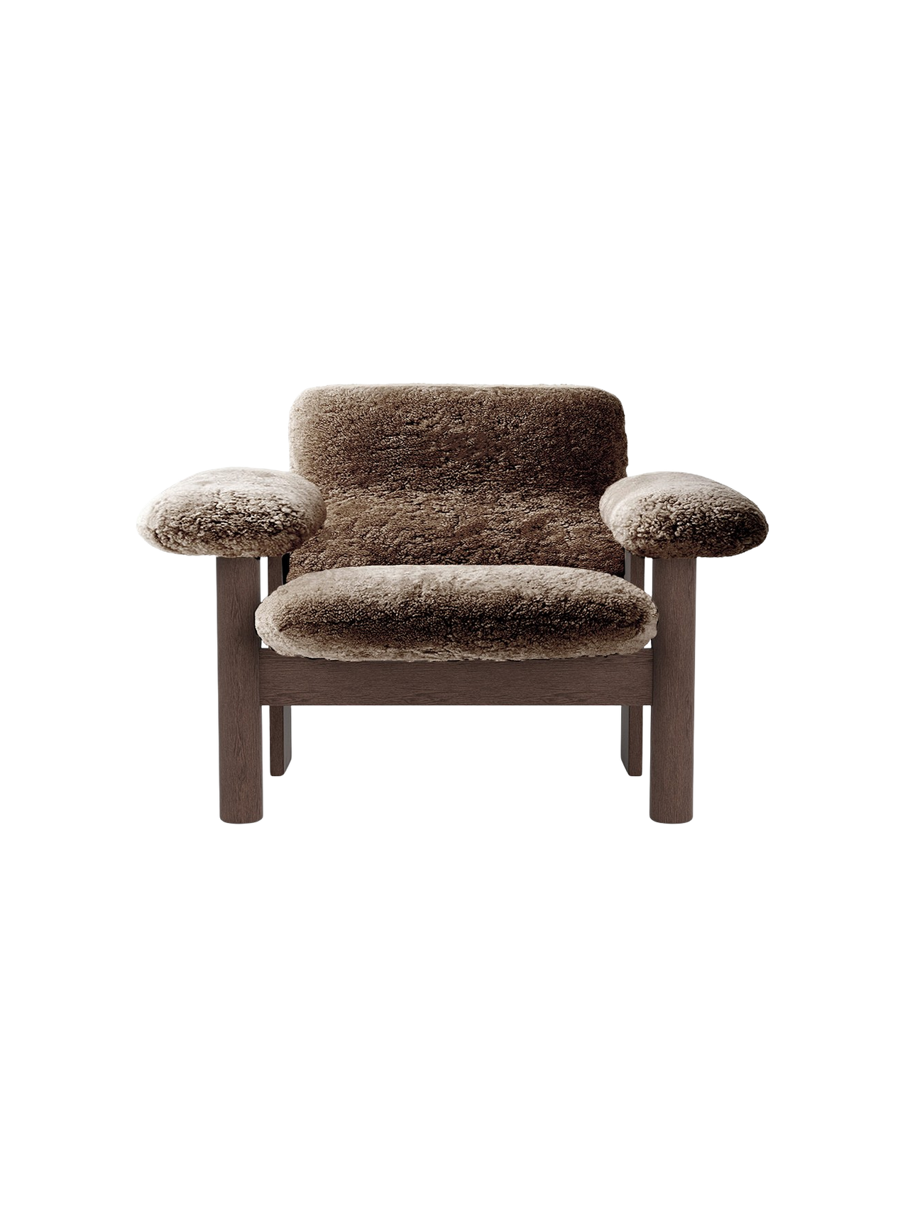 Fauteuil scandinave mi-siècle à dossier bas en peau de mouton avec cadre en bois pour salon et chambre