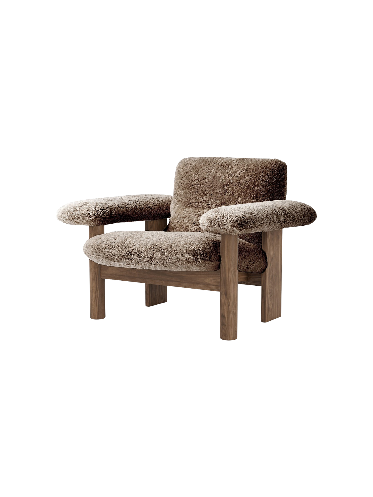 Fauteuil scandinave mi-siècle à dossier bas en peau de mouton avec cadre en bois pour salon et chambre