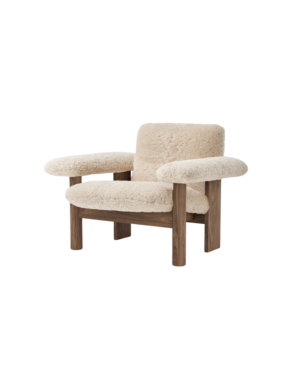 Fauteuil scandinave mi-siècle à dossier bas en peau de mouton avec cadre en bois pour salon et chambre