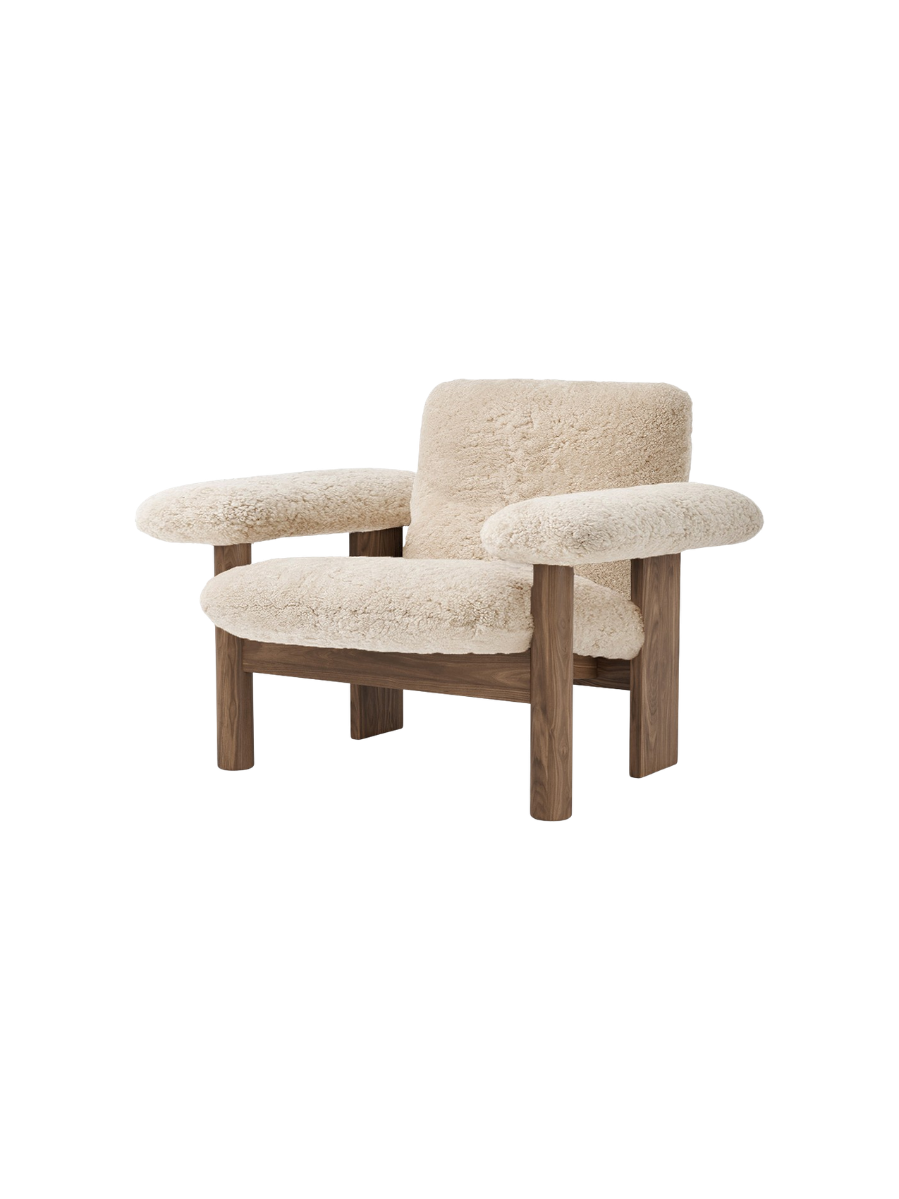 Fauteuil scandinave mi-siècle à dossier bas en peau de mouton avec cadre en bois pour salon et chambre