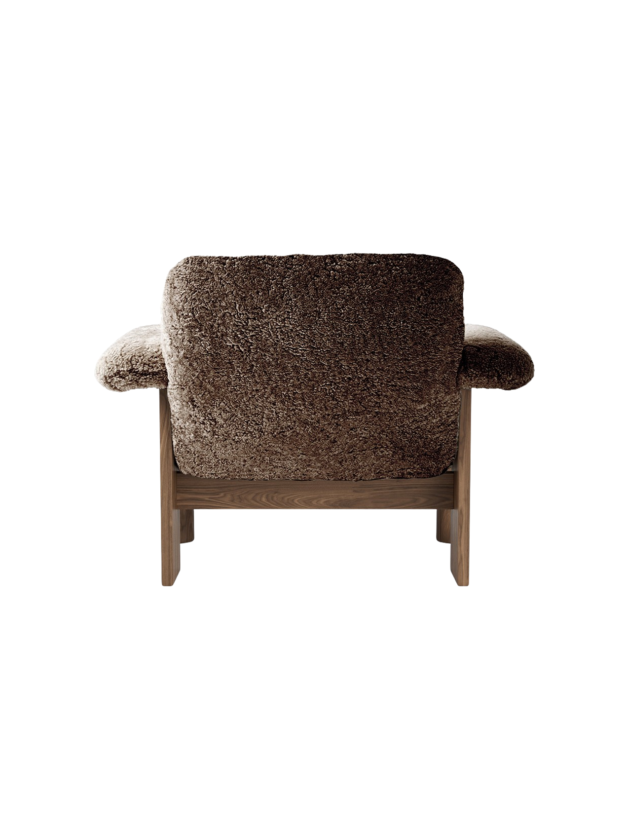 Fauteuil scandinave mi-siècle à dossier bas en peau de mouton avec cadre en bois pour salon et chambre
