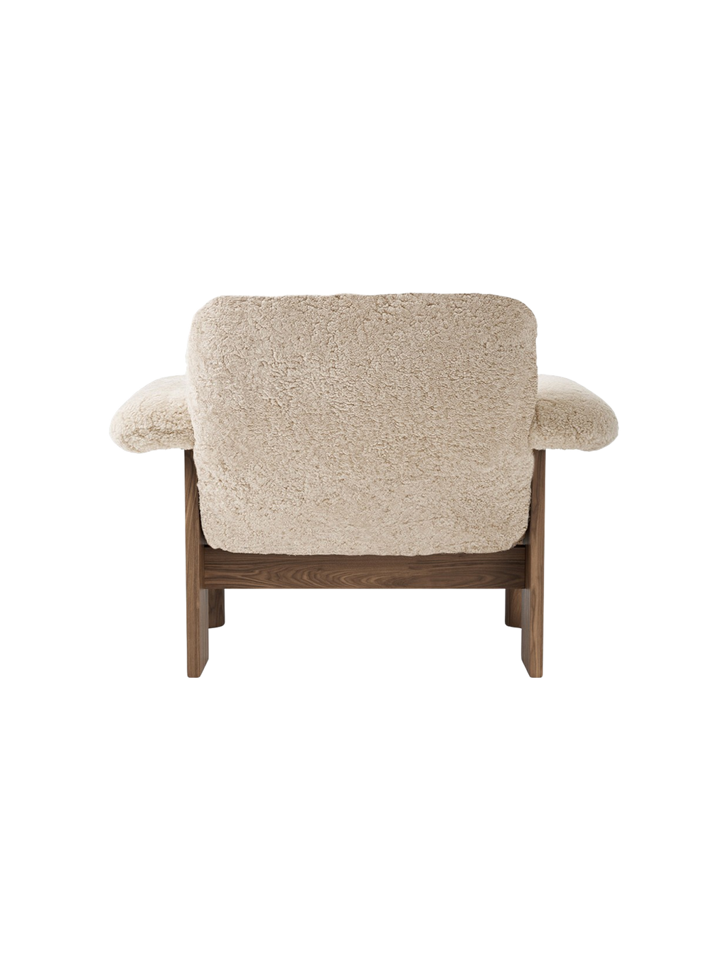 Fauteuil scandinave mi-siècle à dossier bas en peau de mouton avec cadre en bois pour salon et chambre